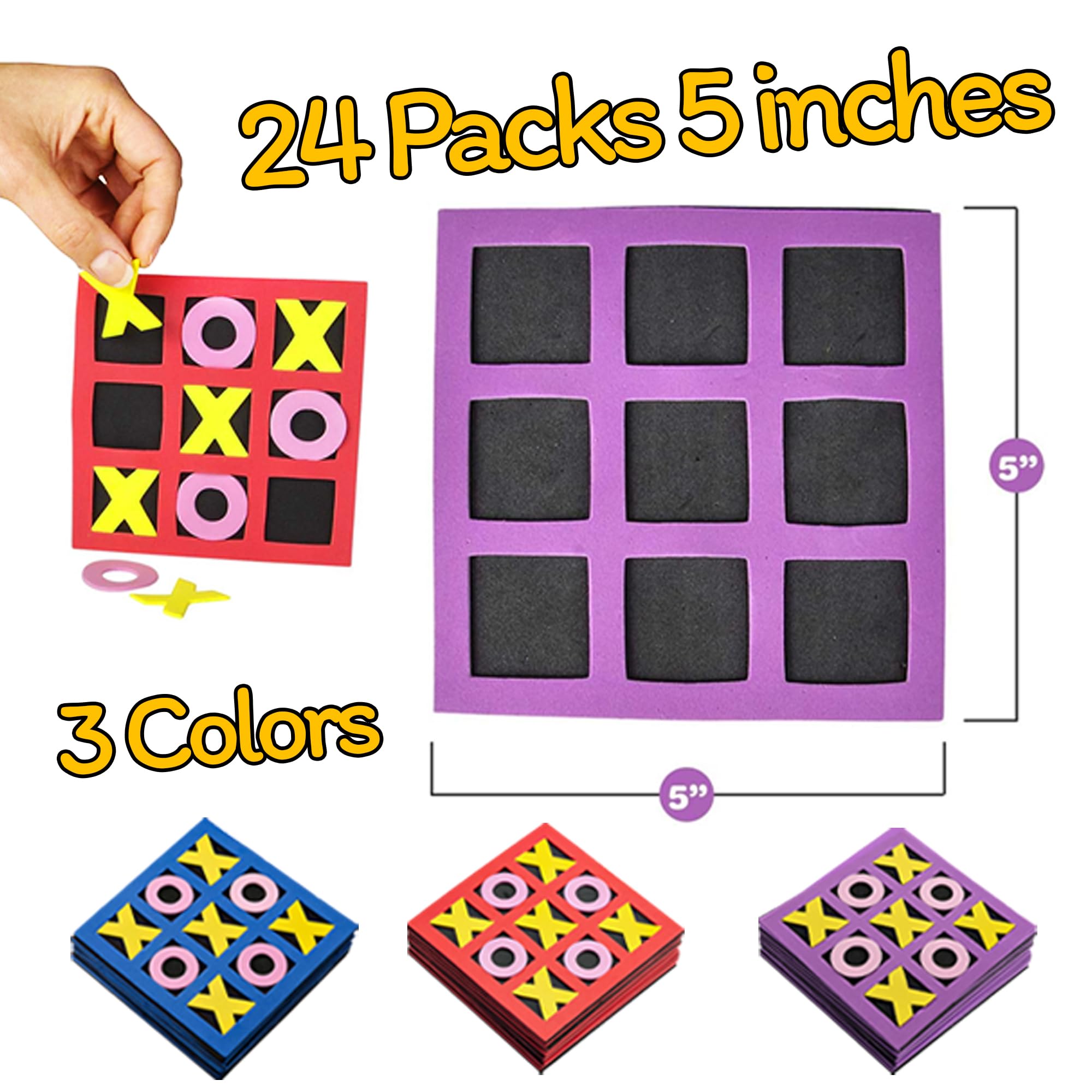 Tic Tac Toe Game (Pack of 24) 5"x5" Foam Tic-Tac-Toe Mini Board Game - Bulk Toys for Kids, Birthday Party Favors, Birthday Goody Bag Stuffers, Classroom Prizes & Occupational Therapy