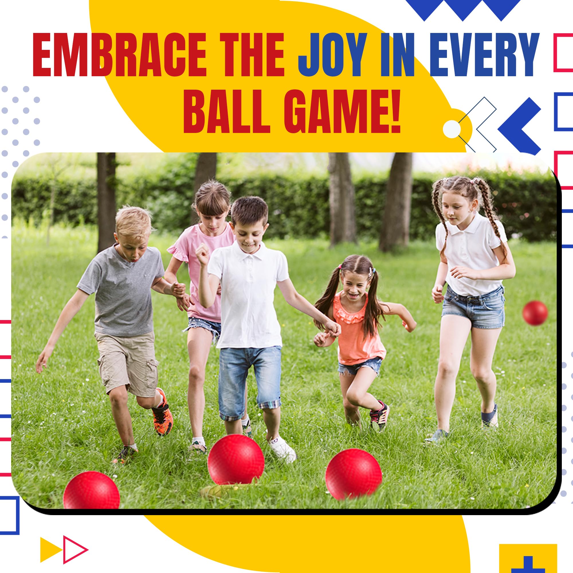 Bedwina 4-Pack Playground Balls Bulk - 8.5 Inch Red Rubber Kickball Bouncy Inflatable Balls for Kids & Adults w/Hand Pump, Indoor & Outdoor Games, Kickballs, Dodgeball, Four Square, and More