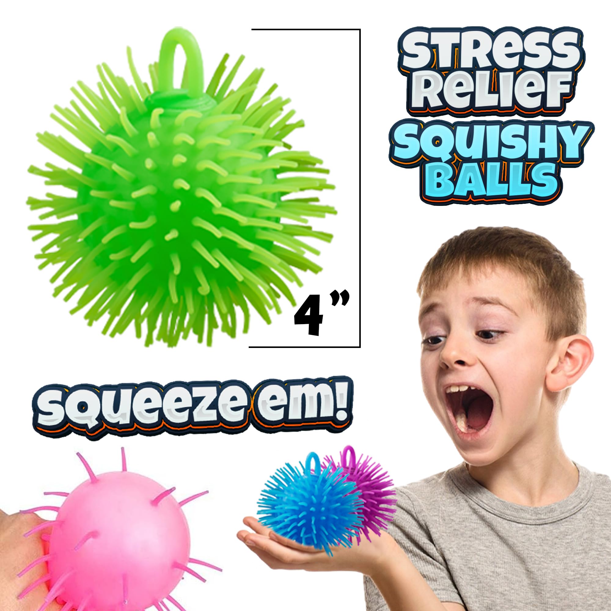 Bedwina Puffer Balls (Pack of 6) - Squishy Balls for Kids Neon Party Favors Sensory, Stress Relief Squishy & Therapy Toys for Kids, Boys & Girls Goodie Bag Stuffers, Prizes and Party Supplies
