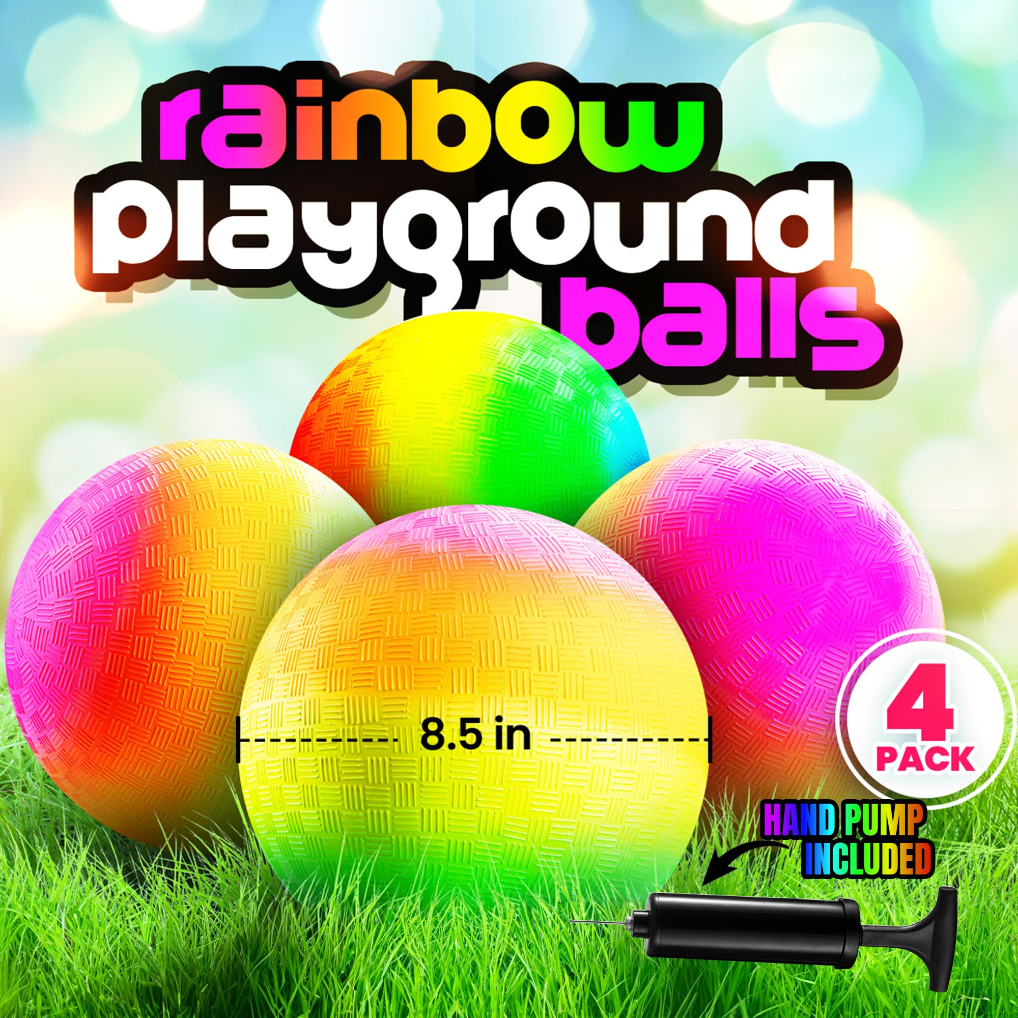 Bedwina Rainbow Playground Balls - 8.5Inch - Rubber Bouncy Inflatable Balls for Kids and Adults, Indoor and Outdoor Games, Kickball, Dodgeball, Four Square, Dodge Ball, Handball