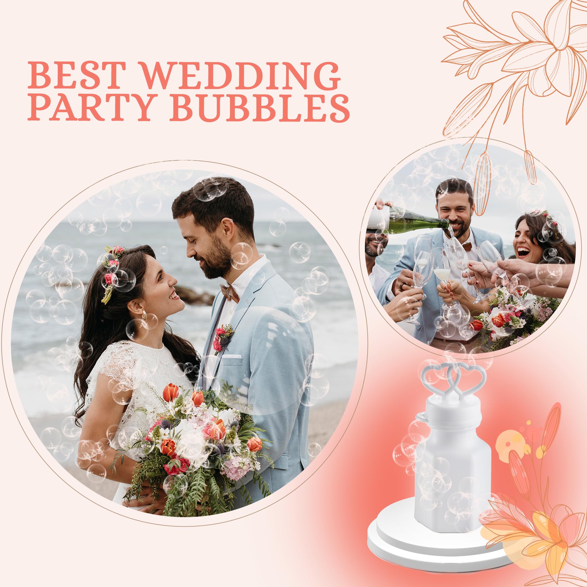 Wedding Bubbles with Wands - Bulk Mini Double Heart Top Bubbles for Wedding Send Off, Bridal Party Favors, Engagement, Anniversary Celebrations, Toy Gifts for Kids, Boys or Girls