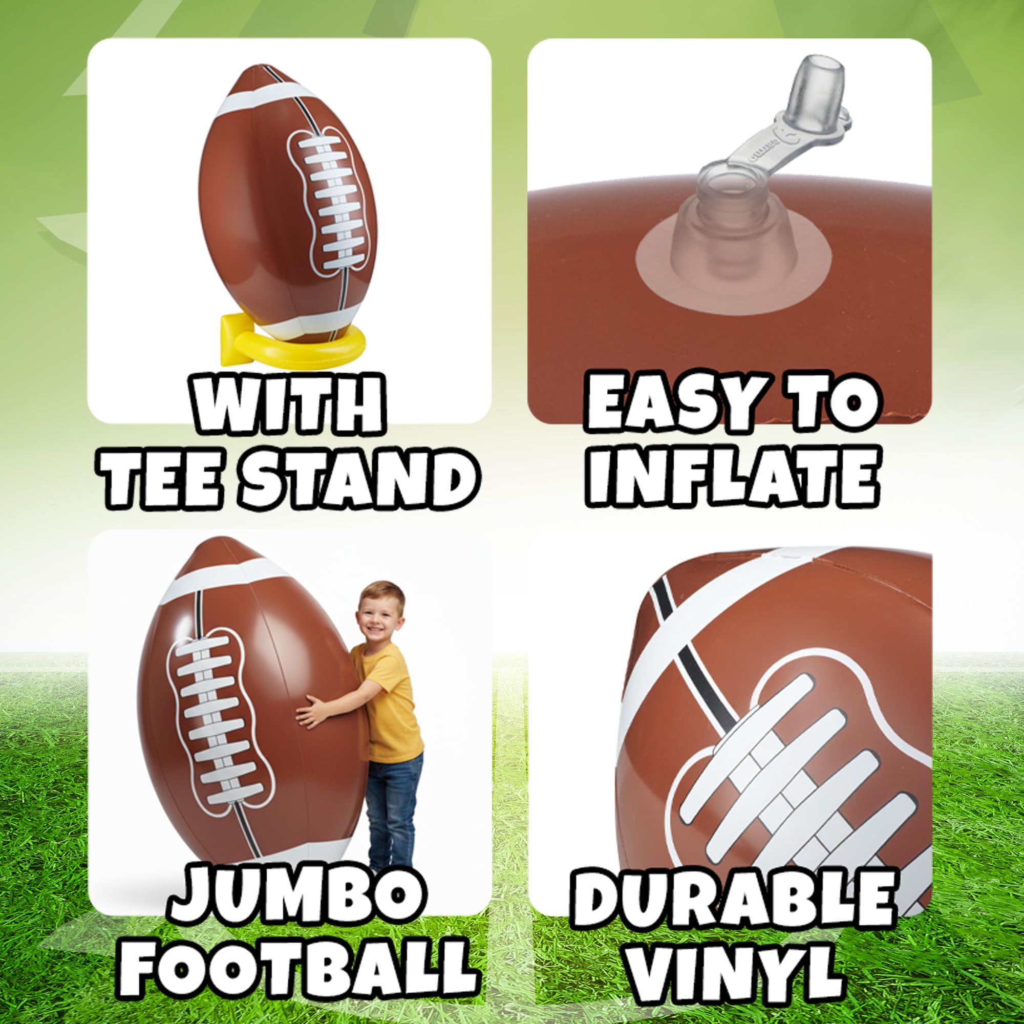 36" Jumbo Inflatable Football with Tee - Big Giant Size Blow Up Toy for Kids Outdoor Games, Sports Party Supplies, Themed Decorations, Gameday Tailgate Fun & Birthday Activities for Kids and Adults