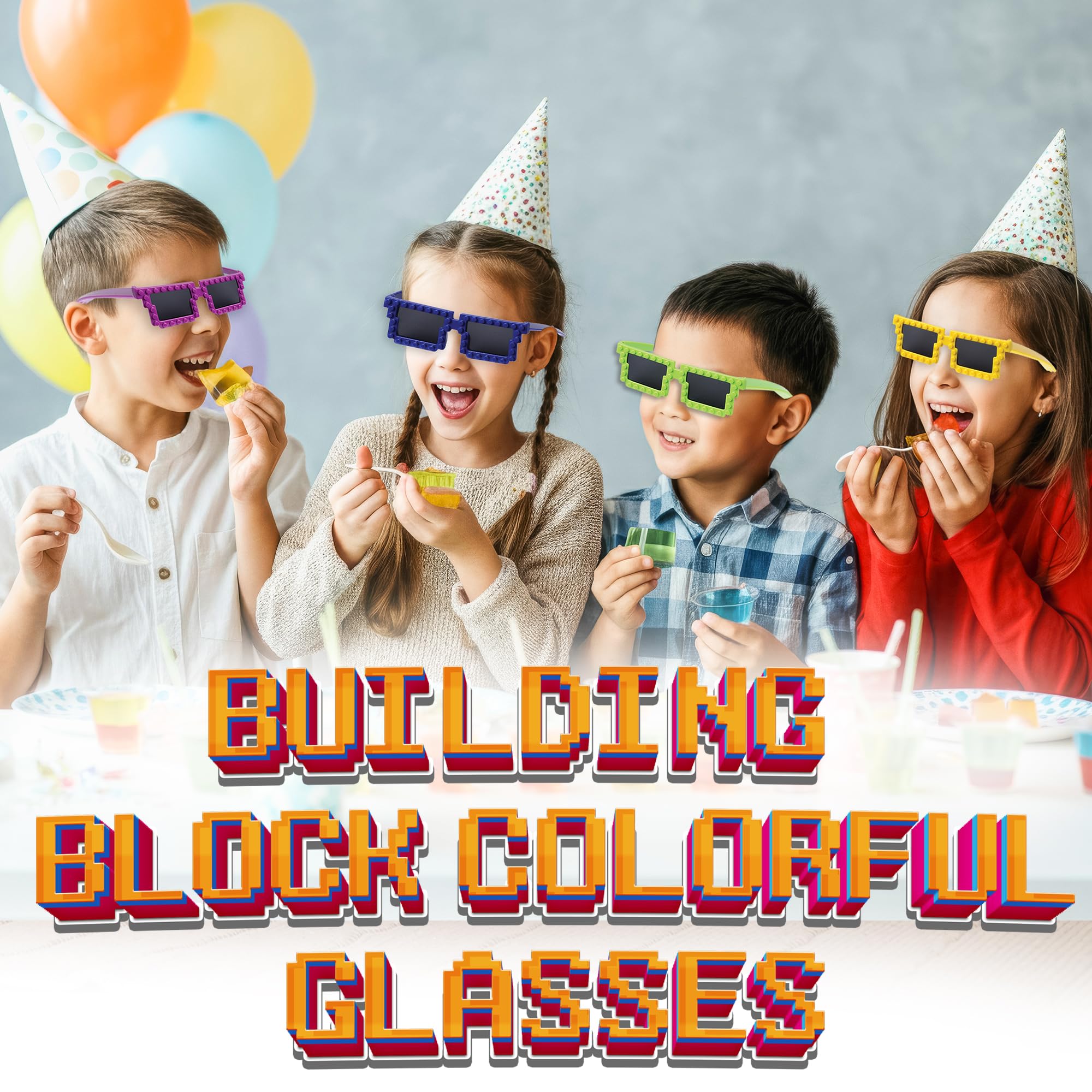 Bedwina Building Blocks Glasses - Pack of 6 - Block Mania Building Block Glasses with Extra Bricks for Carnival Supplies, Stocking Stuffers and Birthday Party Favors for Kids