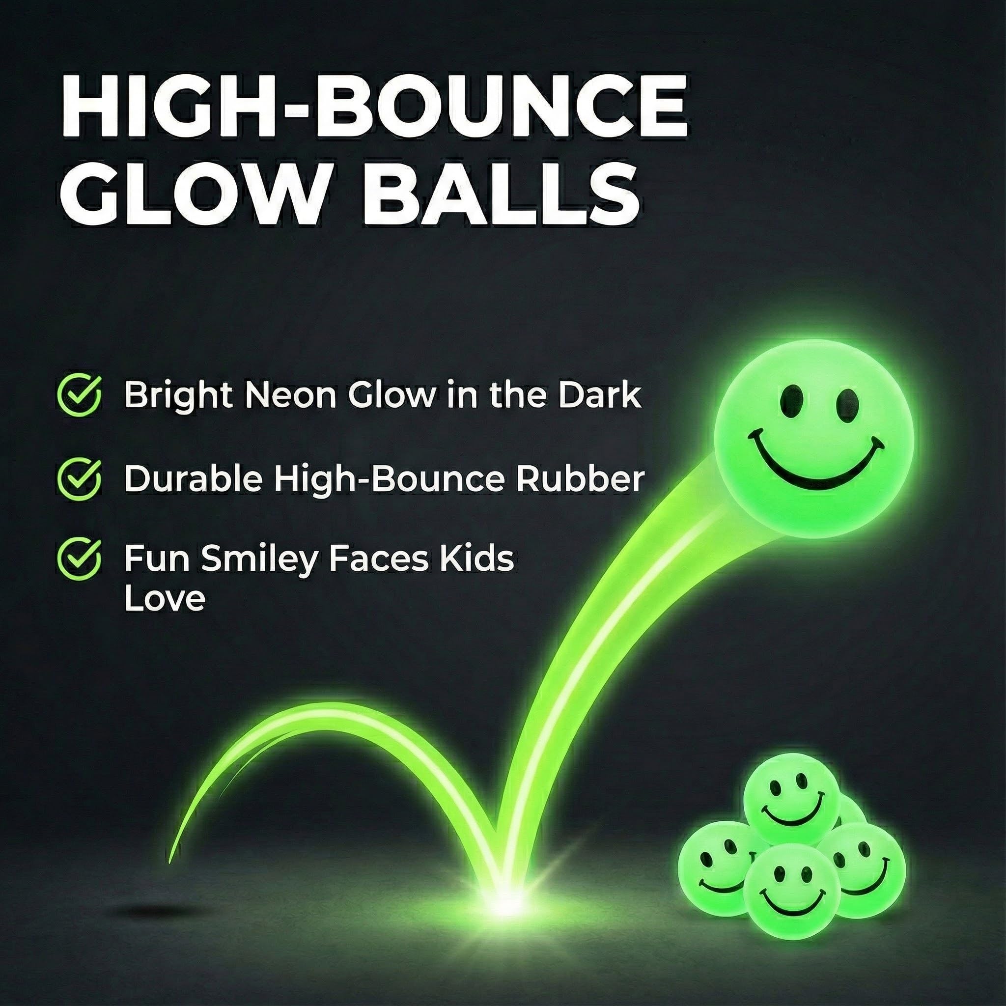 Bulk Bouncy Balls Glow in the Dark - 72 Pcs (1inch / 27mm) Diameter, High Bouncing, Small Rubber Smile Face Bouncing Balls for Kids, Vending Machines, Game Prize Toys, Party Favor, Gift Bag Filler