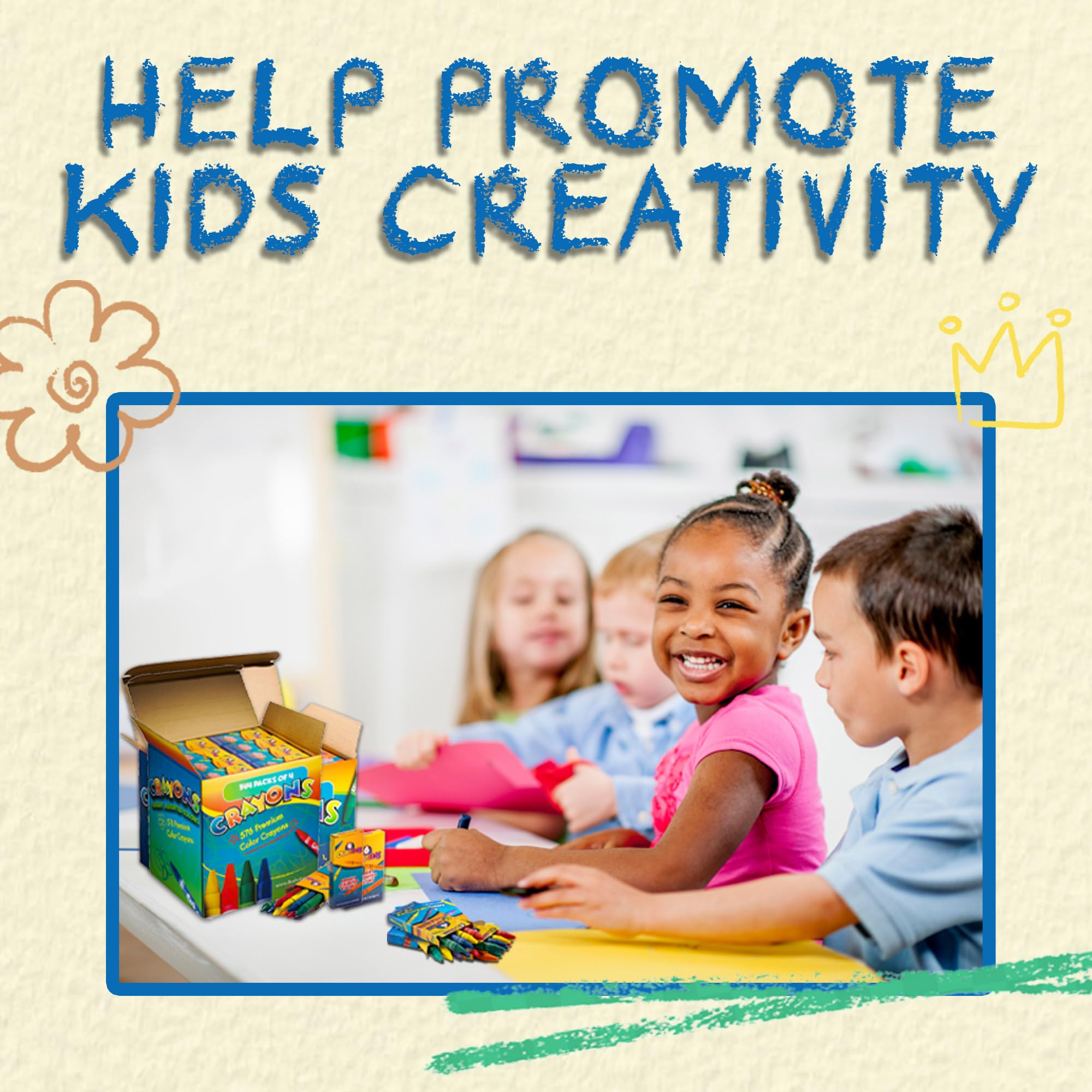 Bedwina Bulk Crayons - 576 Crayons - Case of 144 4-Packs, Premium Colors Bulk School Supplies for Kids and Toddlers Non-Toxic for Party Favors, Restaurants, Goody Bags, Stocking Stuffers