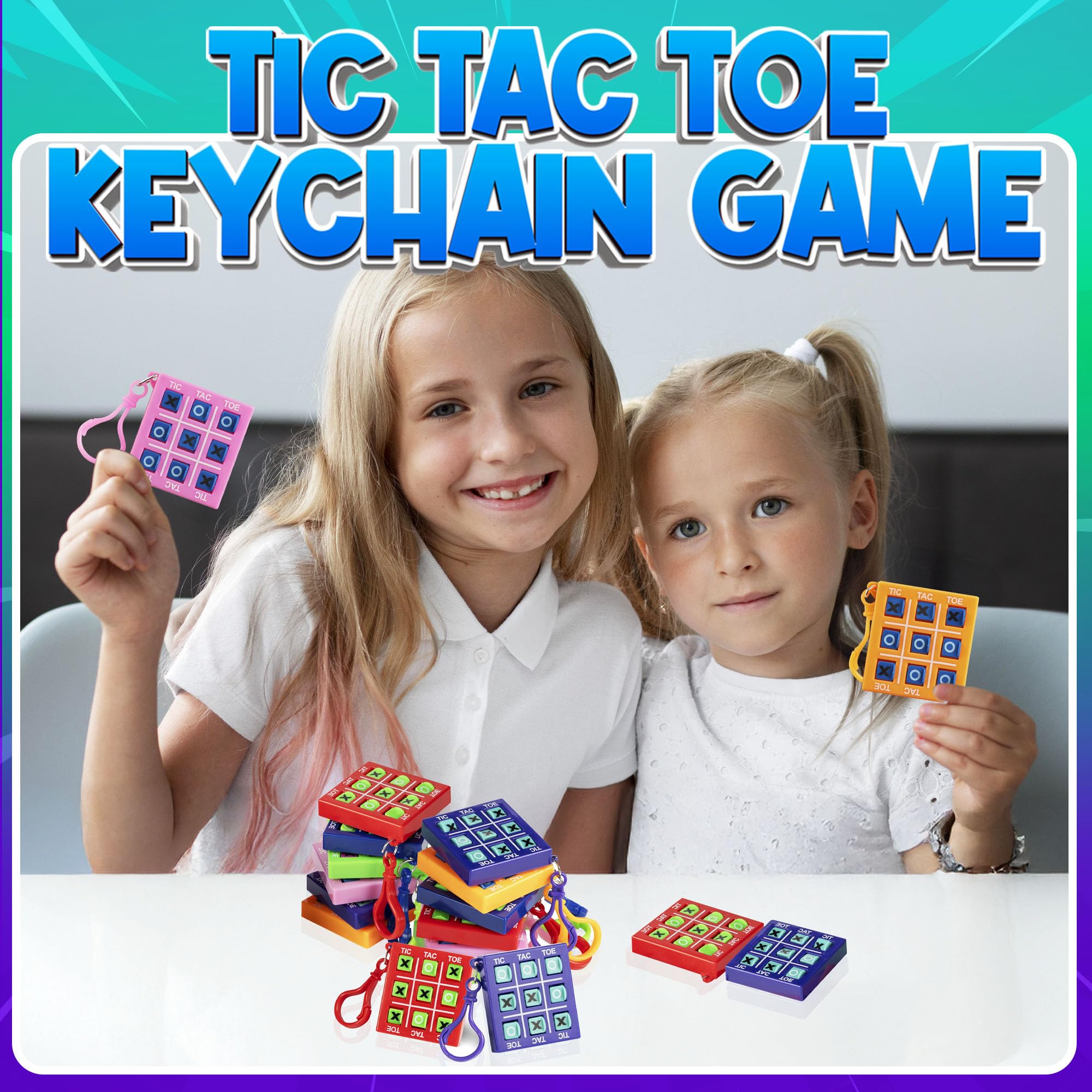 24 Mini Tic Tac Toe Games - Party Favors for Kids 3-5 and Up - 2-Inch Travel Size - Tic-Tac-Toe Keychain Game for Boys & Girls - Goody Bag Stuffers, Classroom Prizes, Valentine's Day, Birthday Gifts