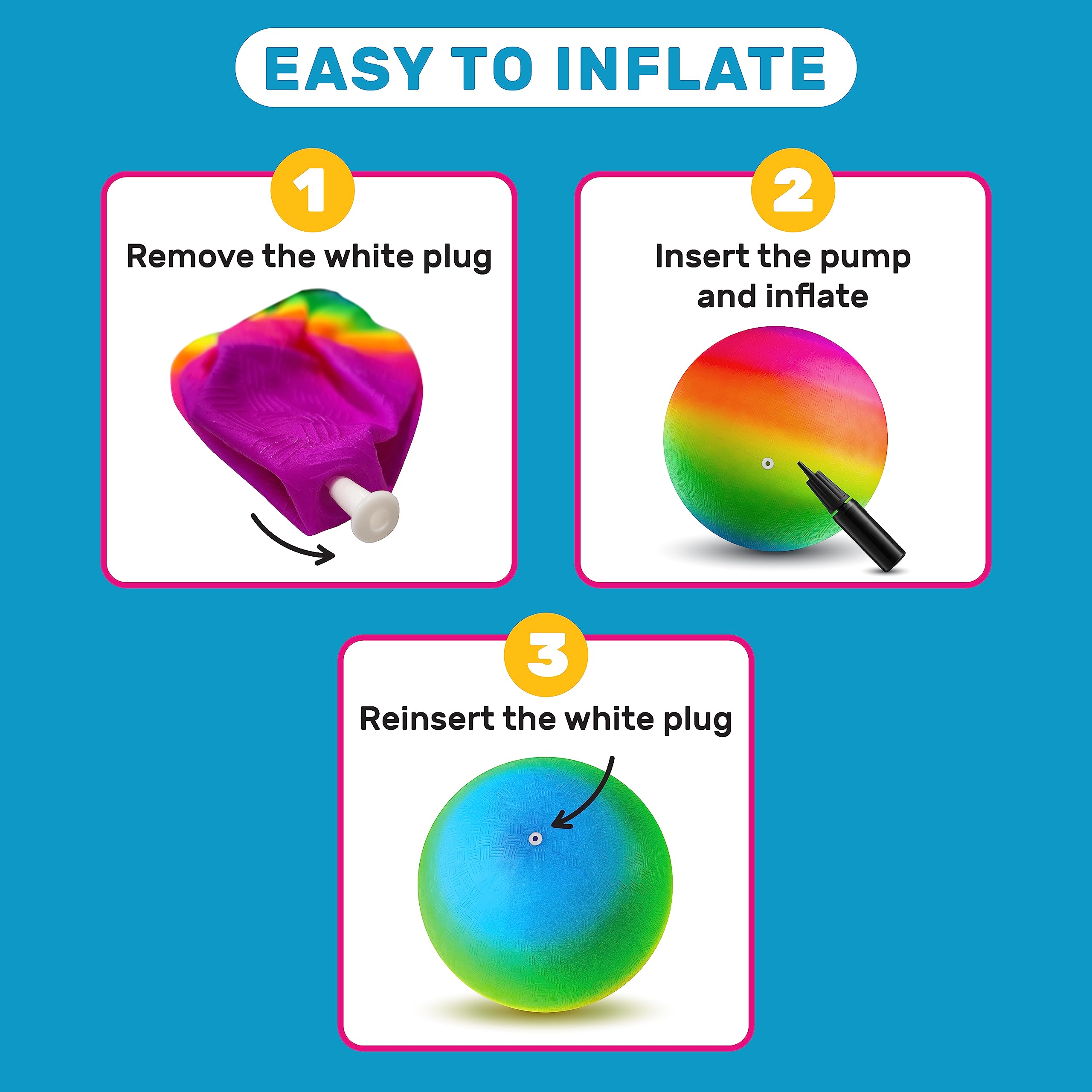 Bedwina 18 Inch Rubber Playground Balls for Kids - (Pack of 2) Jumbo Size Rainbow Inflatable Backyard Play Balls and Bouncing Kickballs Fun for Park, Indoor and Outdoor Games with Hand Pump