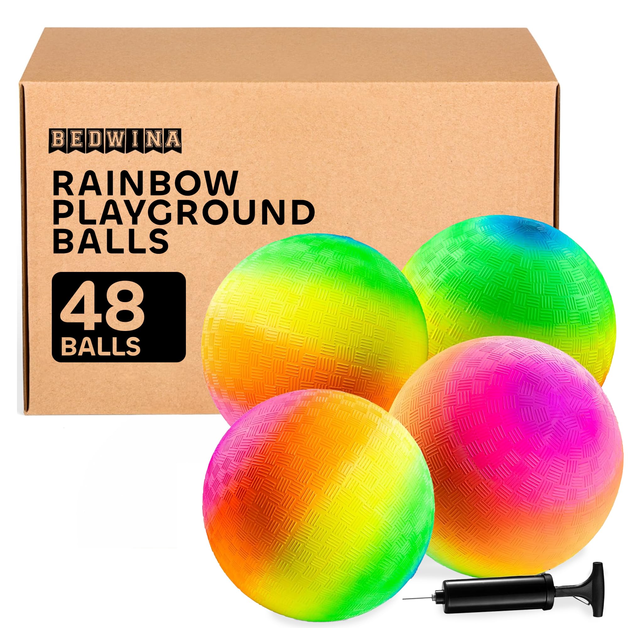 Bedwina Rainbow Playground Balls - 8.5Inch - Rubber Bouncy Inflatable Balls for Kids and Adults, Indoor and Outdoor Games, Kickball, Dodgeball, Four Square, Dodge Ball, Handball