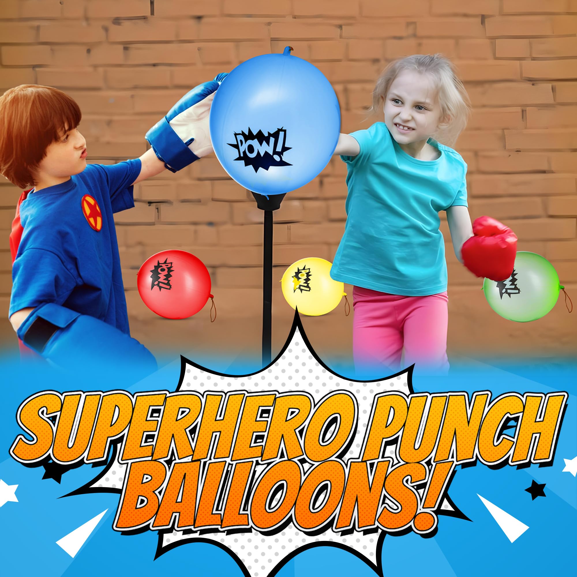 Superhero Punch Balloons - Bulk, Large Punching Balloons for Kids, Inflatable Punch Balls for Carnival Prizes, Goodie Bag Stuffers for Kids, Superhero Theme Birthday Party Favors Toys