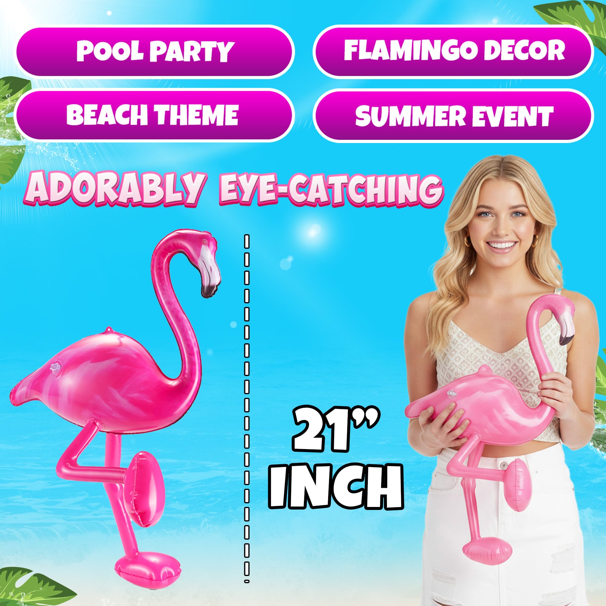 Inflatable Pink Flamingo Party Decorations - (3 Pack) 28" Large Blow-Up Flamingos, Realistic Animal Design, Summer Hawaiian Luau, BBQ, Birthday Party Decor, Pool Float Toys Indoor & Outdoor