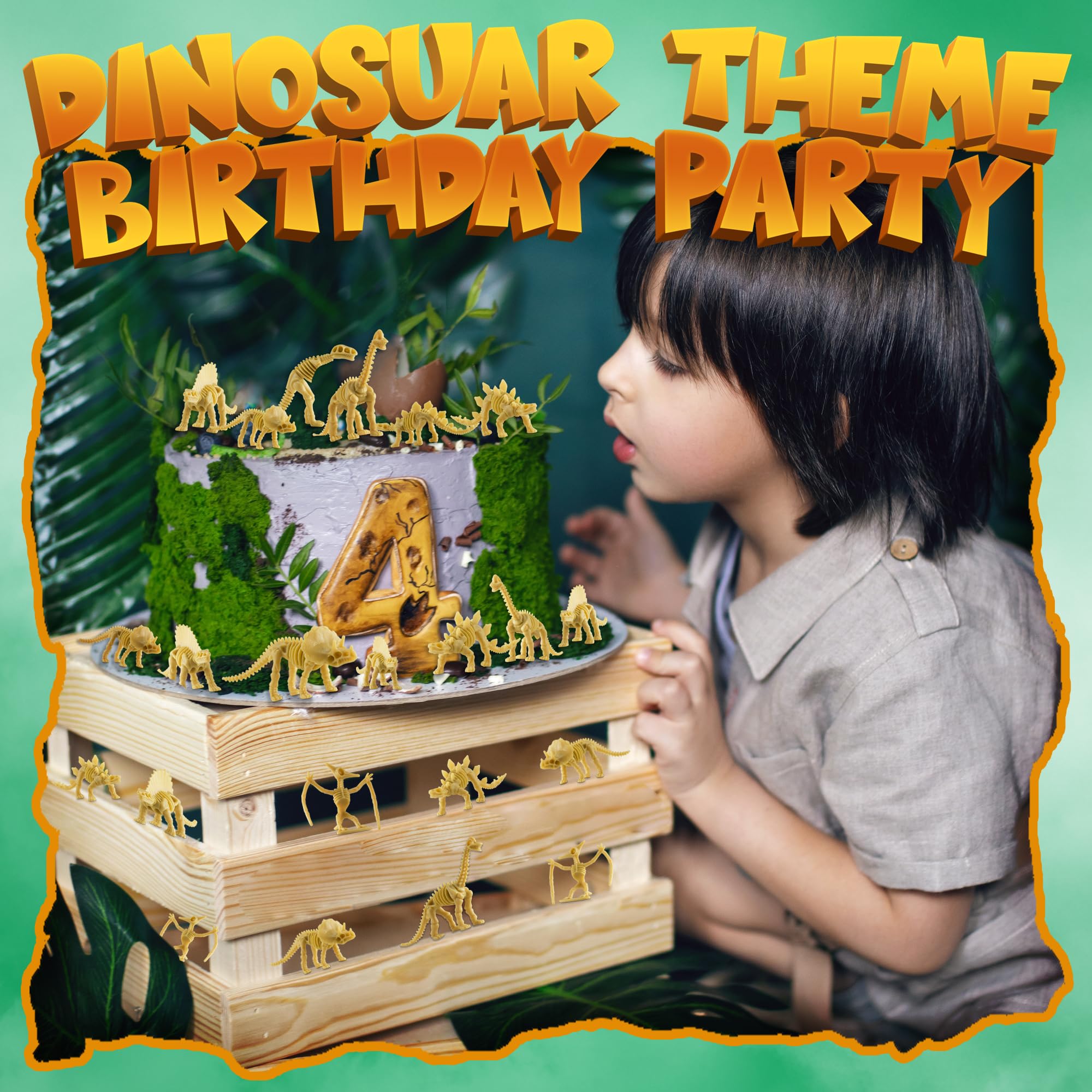 Bedwina Dinosaur Fossil Skeleton - (Pack of 24) 3.7 Inch Assorted Plastic Dino Figure Bones for Kids Science Dig Kit, Digging Sandbox Bins Play Toys, Party Favors, Birthday Decorations