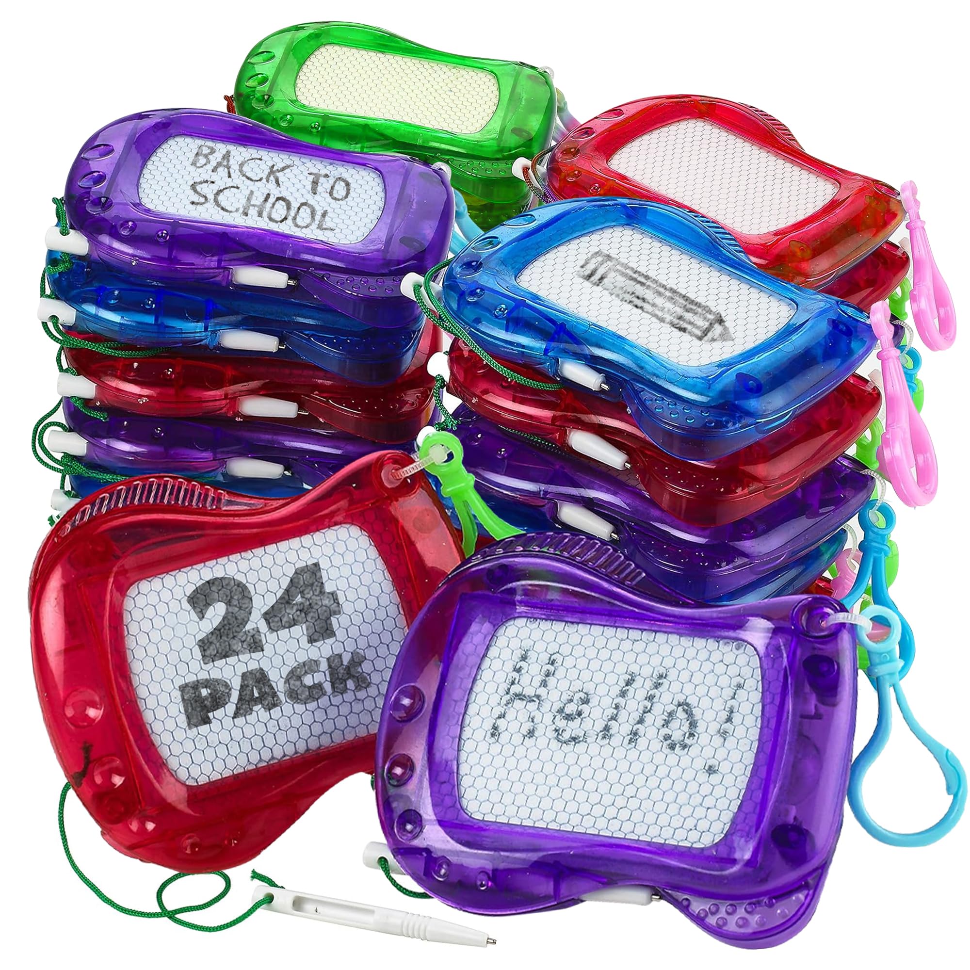 Pack of 24 Mini Magnetic Drawing Board for Kids - Backpack Keychain Clip Drawing Boards, Erasable Doodle Sketch Writing Pad, Birthday Kids Party Favors & Goodie Bags Stuffers