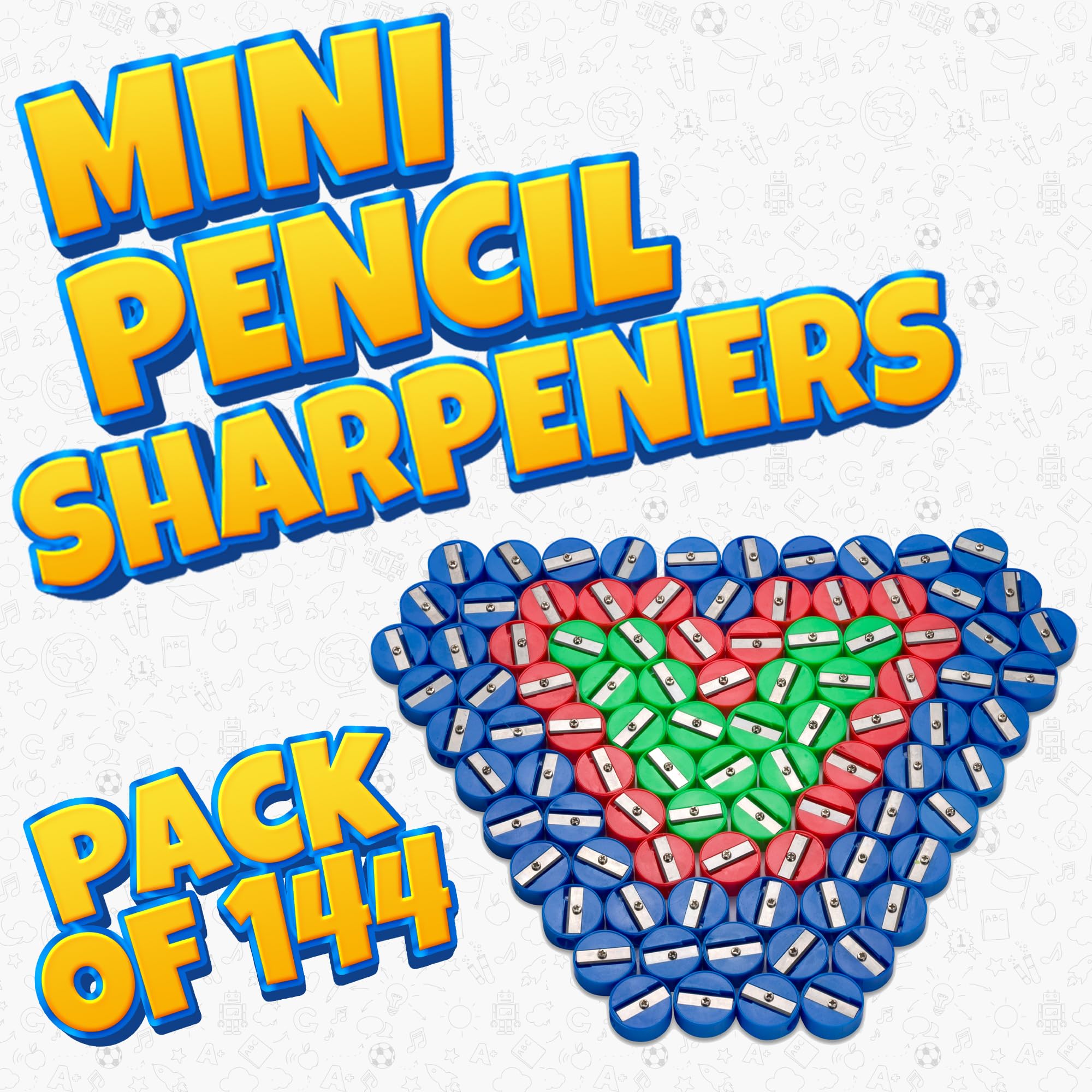 Bedwina Pencil Sharpeners in Bulk - 144 Pack Pocket Sized Mini Handheld Colored Pencil Sharpener Manual for Kids, Plastic and Colorful for Party Favors, Goodie Bags, Classroom Prizes, School Supplies