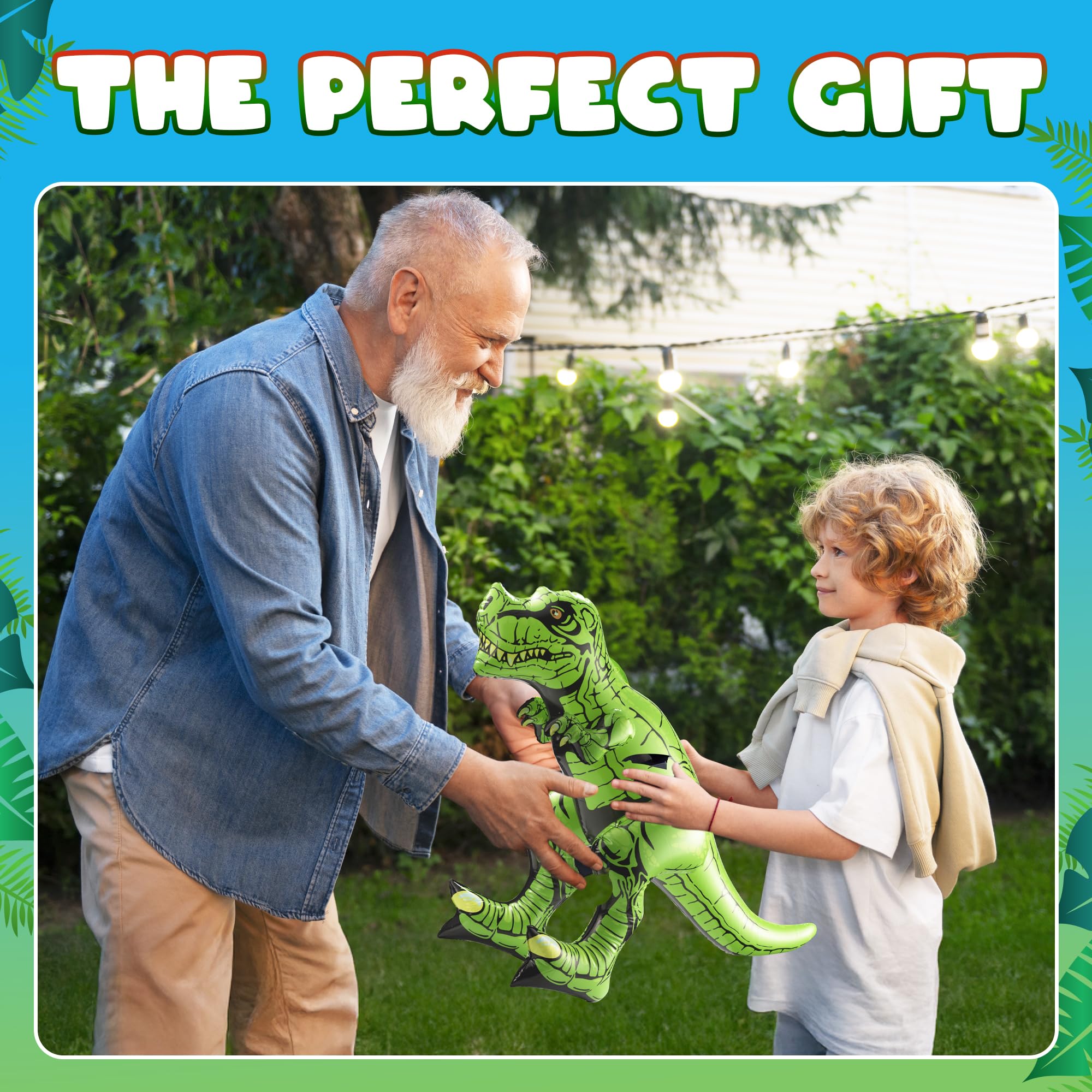 6-Pcs Inflatable Dinosaur Birthday Party Decorations - Large Blow-Up Dino Toys for Kids (20-26”) Dinos for Boys or Girls - Self-Standing Vinyl Balloons for Jurassic Theme Party & Pool Floats