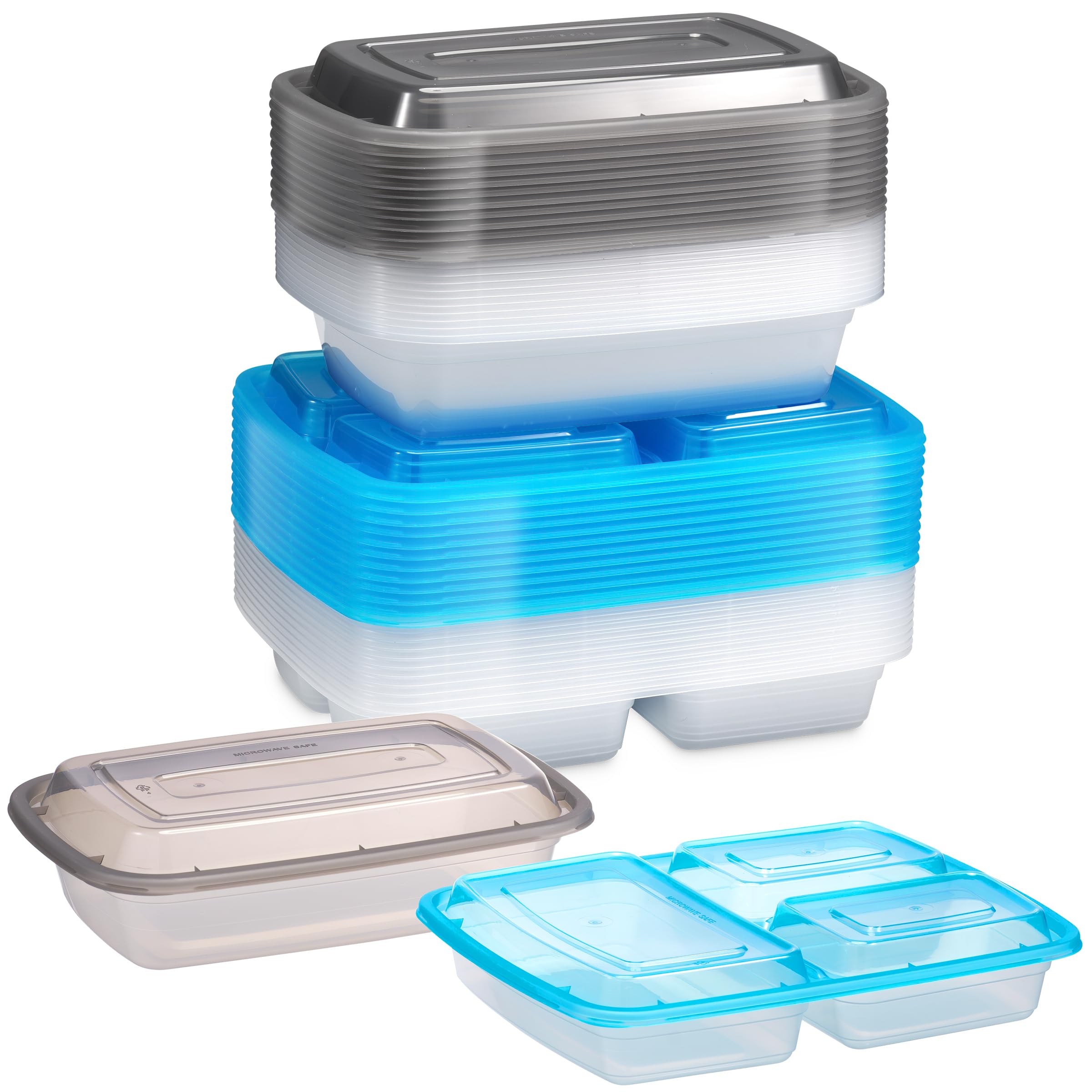 Food Storage Containers With Lids - (24 Pack-32 Oz) 12- 3 Compartment Meal Prep Containers Reusable Or Disposable & 12- Single Food Storage Bento Boxes, Bpa Free, Microwave, Freezer, Dishwasher Safe