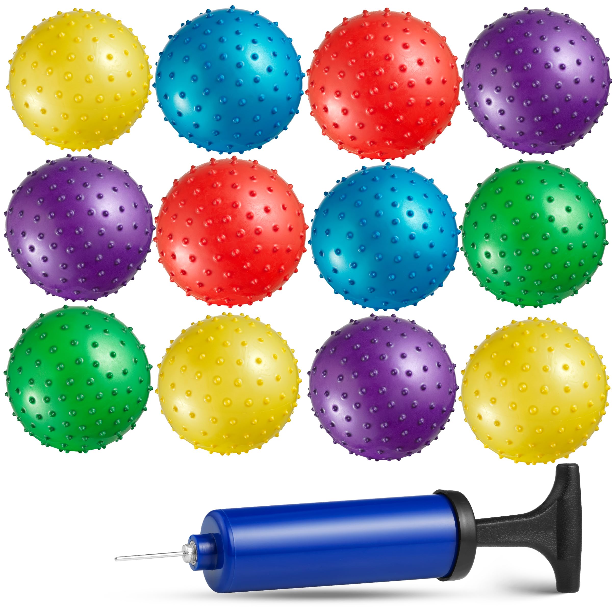 Bedwina Mini Knobby Balls - Bulk 5 Inch Sensory Balls and Spiky Massage Stress Balls with Pump, Fun Bouncy Ball Party Favors