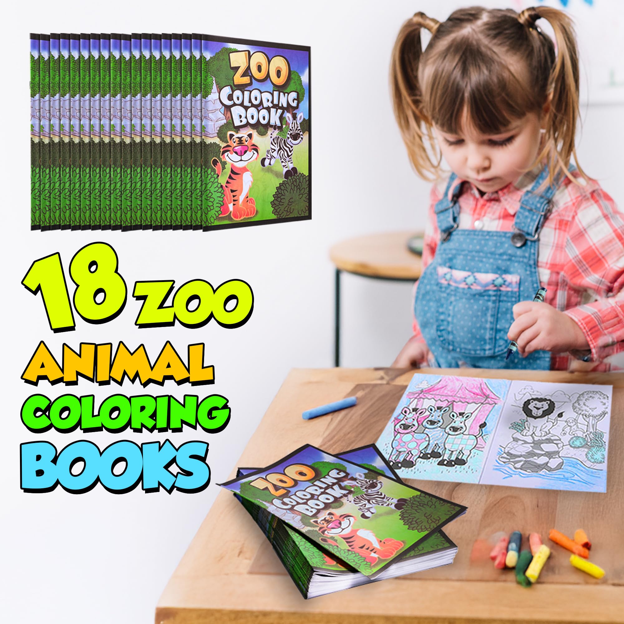 18Pcs Zoo Animal Coloring Books Bulk for Kids - 9"x11" Animal Party Favors with Jungle Safari Animals and Activity Sheets for Goodie Bags, Classrooms and Themed Birthday Supplies (Pack of 18)