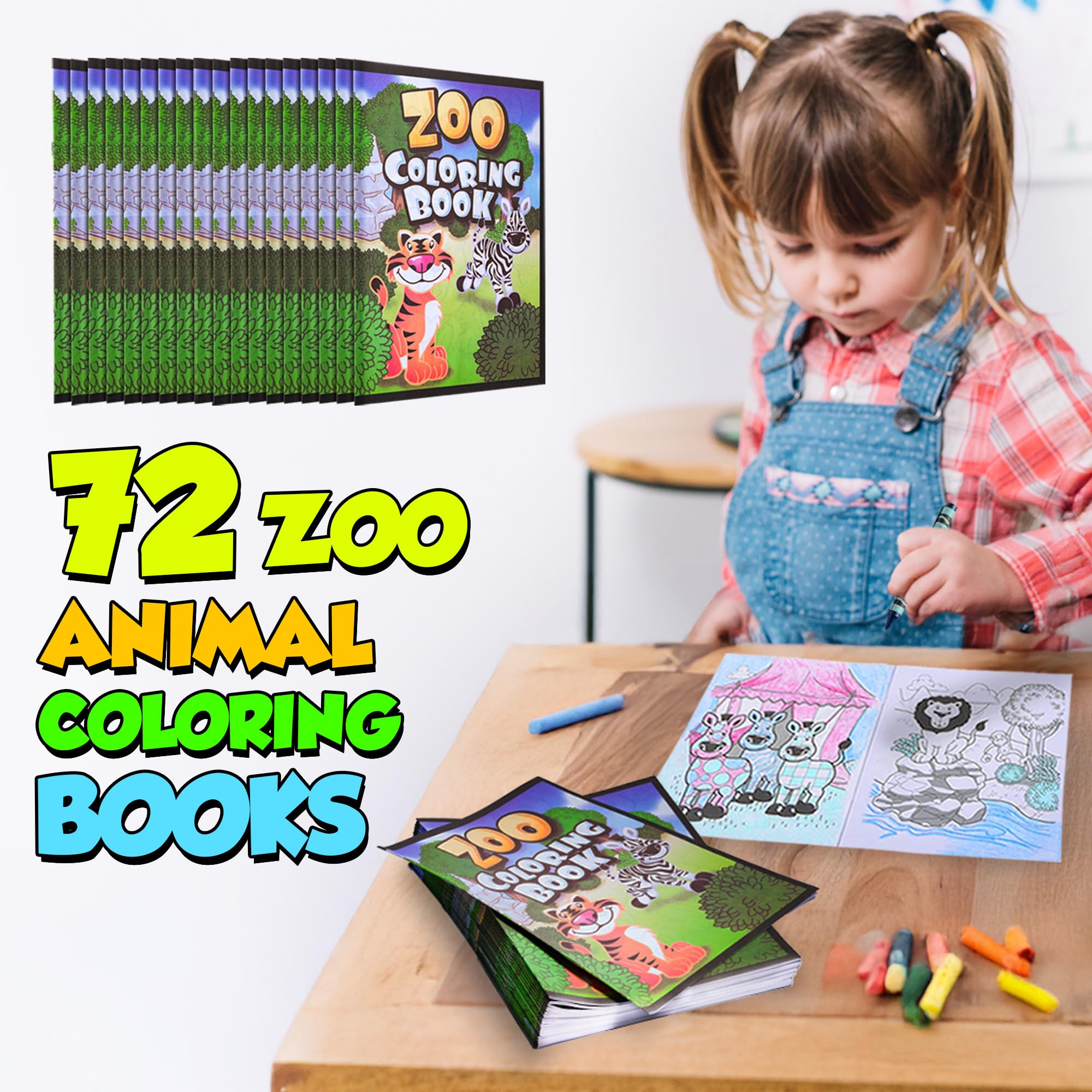 72Pcs Zoo Animal Coloring Books Bulk for Kids - 9"x11" Animal Party Favors with Jungle Safari Animals and Activity Sheets for Goodie Bags, Classrooms and Themed Birthday Supplies (Pack of 72)