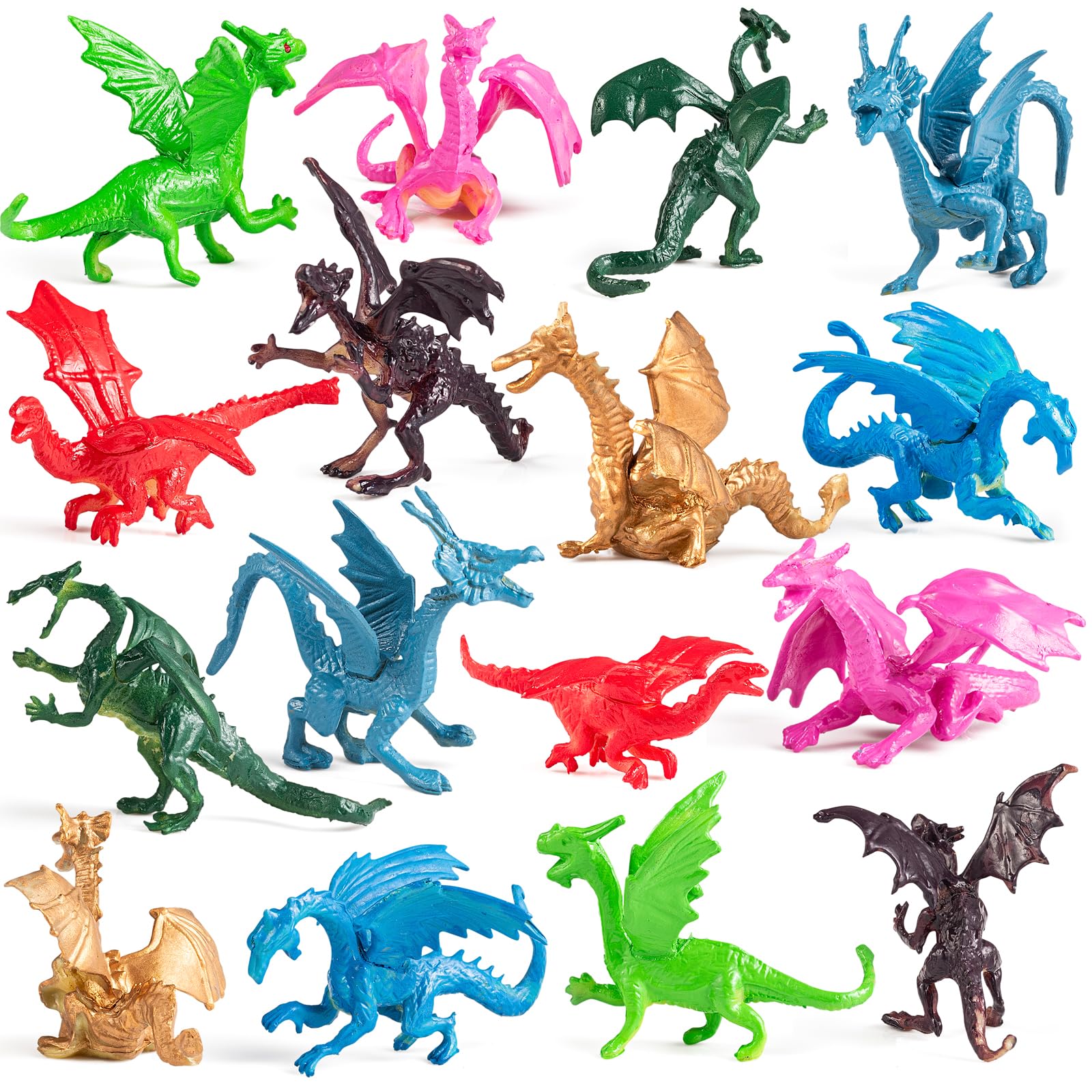 Bedwina Mini Dragon Toy Figures - (Bulk Pack 144) 2 Inch Plastic Rubbery Dragon Figurines in Assorted Colors and Styles - Kids Toys for Birthday Party Favors, Decorations, Cupcake Toppers and Piñatas