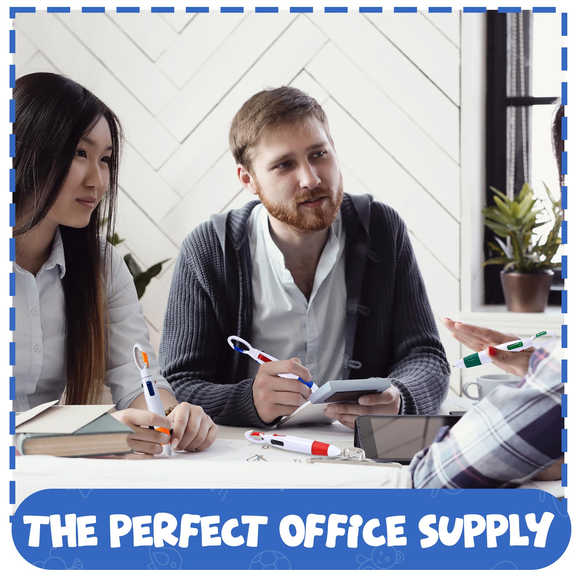 Retractable Shuttle Pens with Carabiner Clip - Pack of Bulk Mini 4-in-1 Multi-Colored Ink Ballpoint Pens with Keychain for Adults, Kids, Nurses, School, Stocking Stuffer Gifts, Party Favors