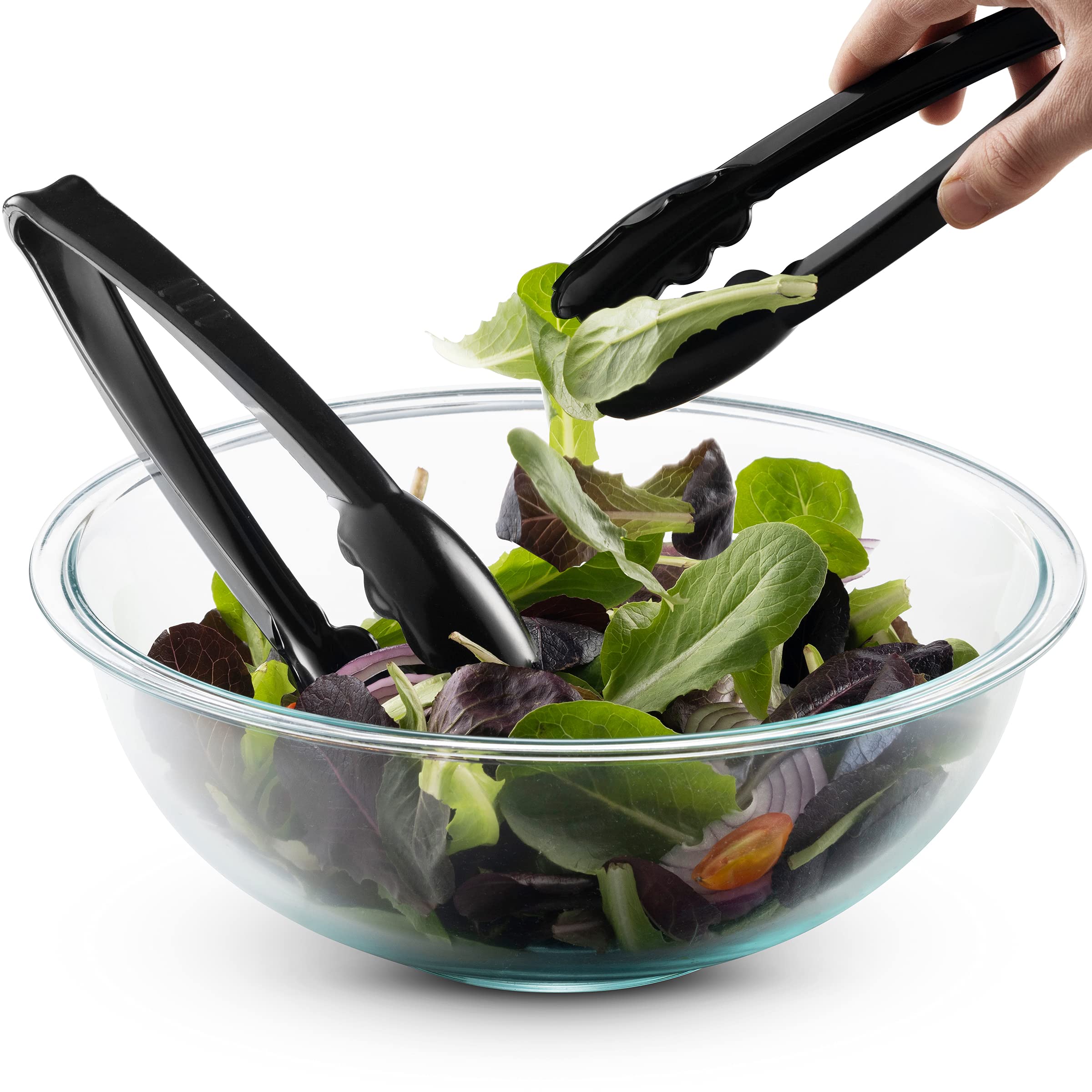 Plastic Tongs for Serving 9 Inch - Heavy-Duty Hard Plastic Reusable or Disposable Serving Tongs for Catering, Dinner Parties, Banquets, Buffets, Events, Weddings and Everyday Use, Black