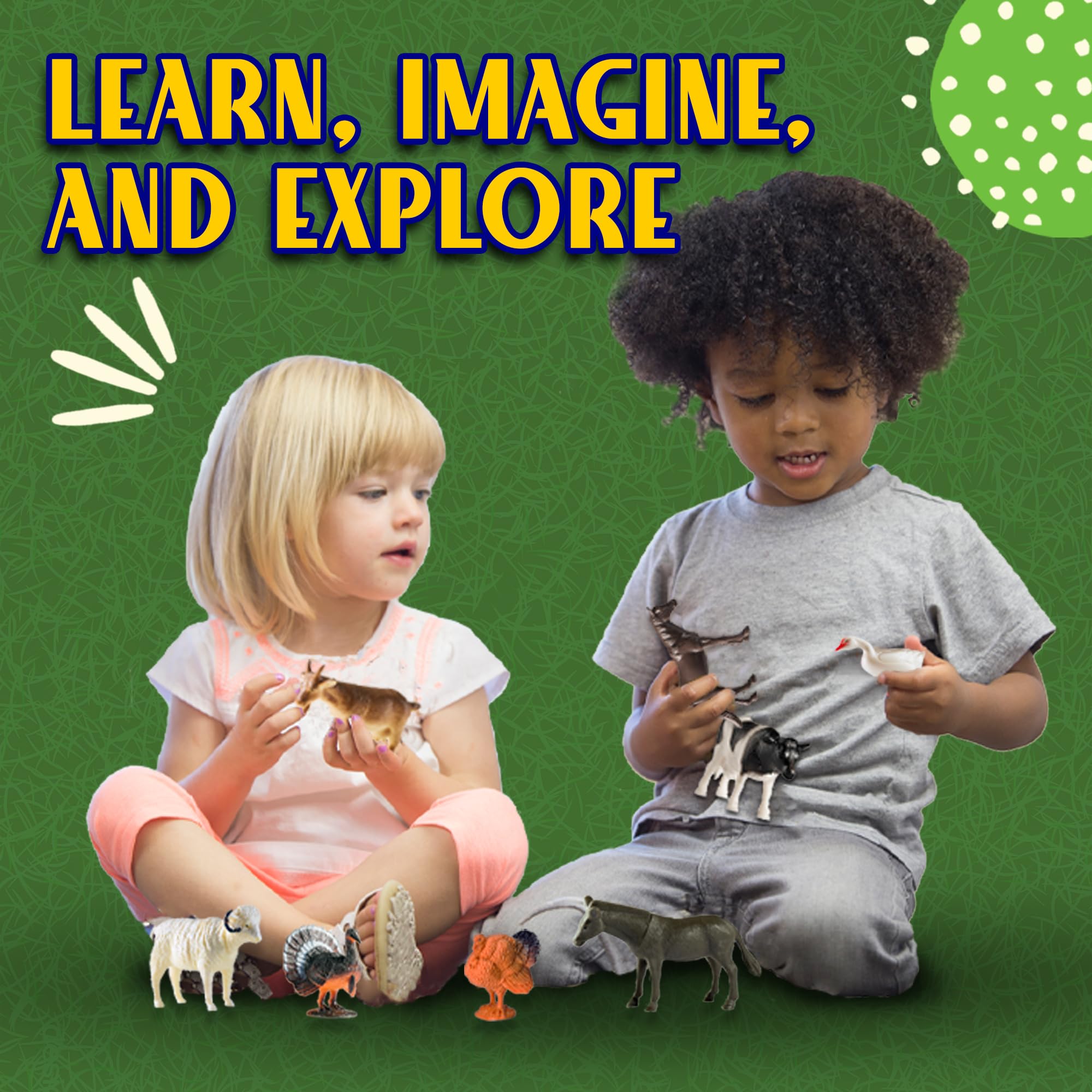 Bedwina Farm Animal Toys - Pack of 12 - Plastic Farm Animals for Kids, Realistic 3-5 Inch Ranch / Barnyard Toy Figures Styles Include Sheep, Horse, Goat, Duck, Chicken, Turkey, Cow, Pig