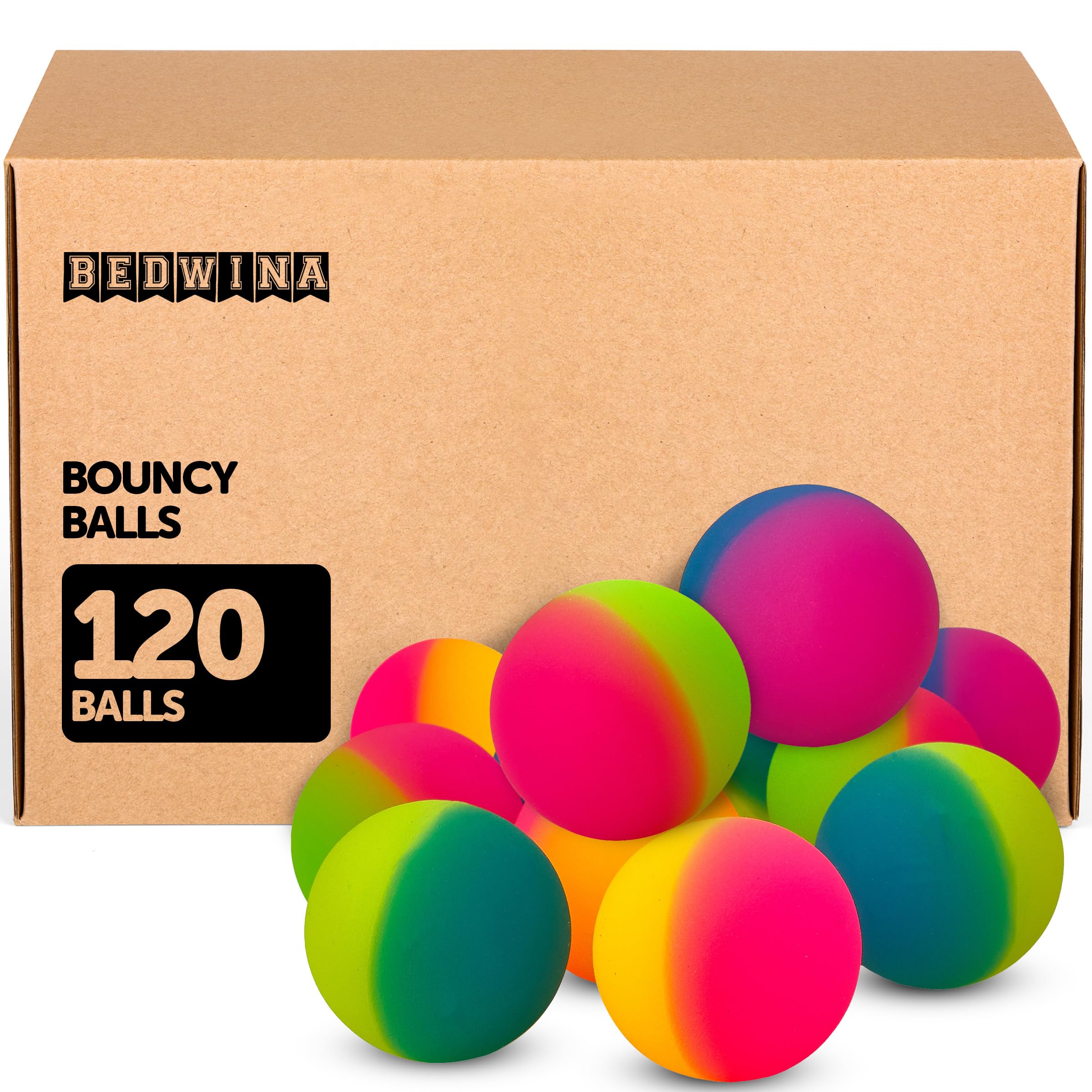 Bedwina Jumbo Super Bouncy Balls - (Bulk Case Pack of 120) 2.35 Inch Balls for Kids in Bright Assorted Multi Colors for Birthday Party Favors and Carnival Prizes