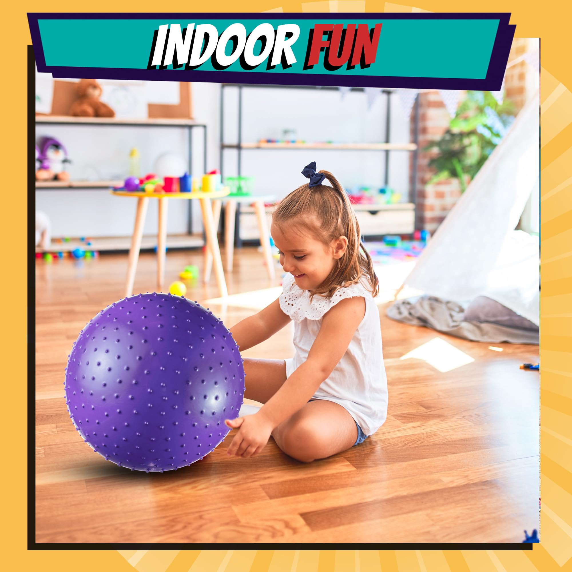 Bedwina 18-Inch Big Balls for Toddlers and Kids - Inflatable Giant Balls for Kids with Hand Air Pump, Big Bouncy, Sensory Play, Stress Toy, Knobby, Large Playground, Recess, Games for Children