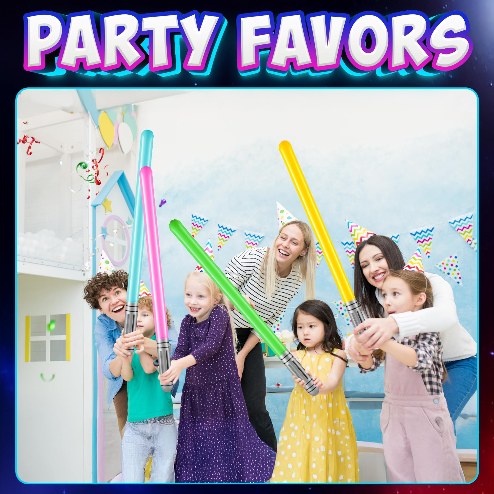 Bedwina Inflatable Light Sabers for Kids - (Pack of 12) 35-inch Neon Color Blow-Up Toy Saber Swords, Party Favors, Goodie Bags, Star Galaxy Theme Birthdays & Prize Toys