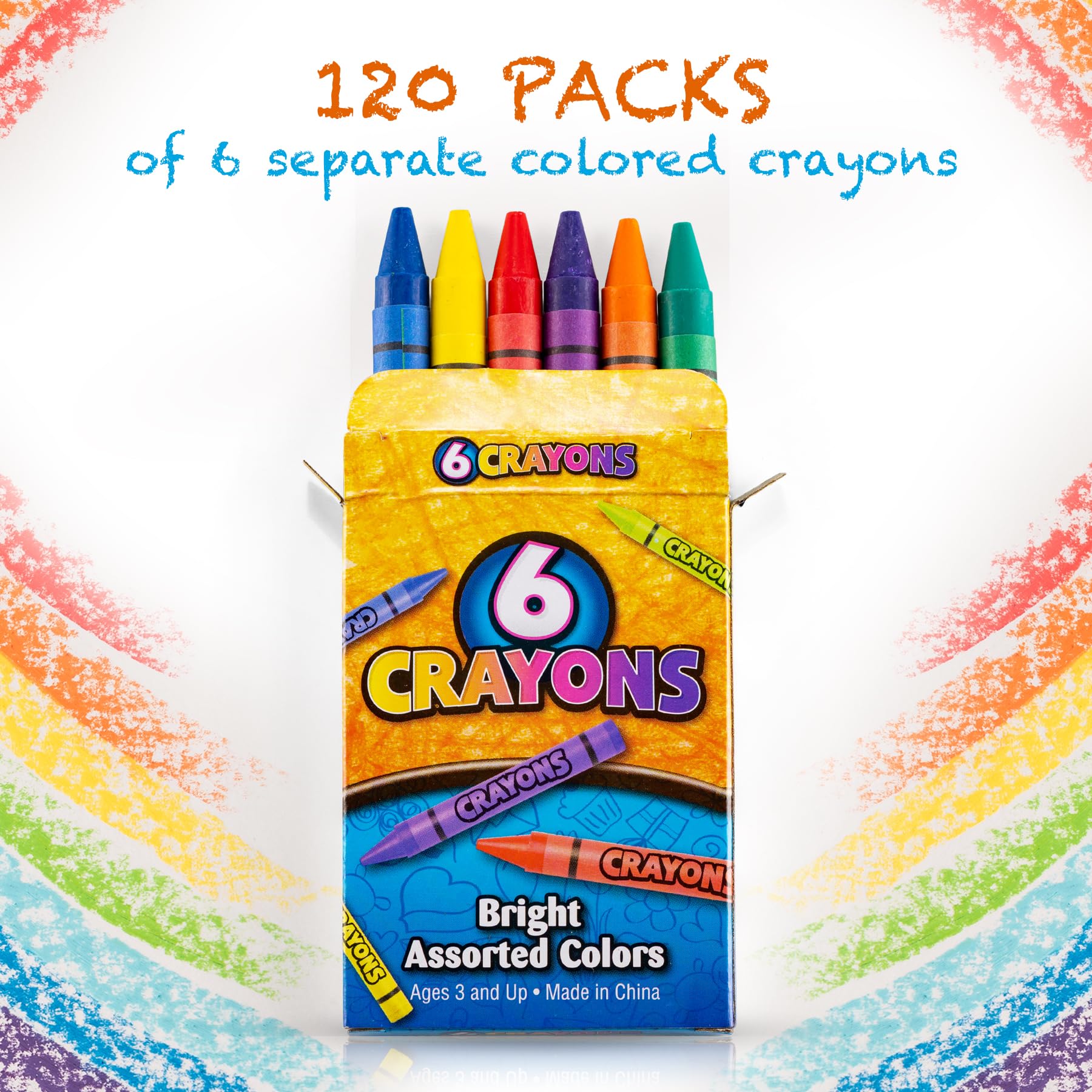 Bedwina Bulk Crayons - Packs of 6 Colors - Crayons Bulk School Supplies For Kids & Toddler, Teachers & Classroom, Nontoxic Travel Crayons Party Favors, Restaurants, Goody Bags Stocking Stuffers
