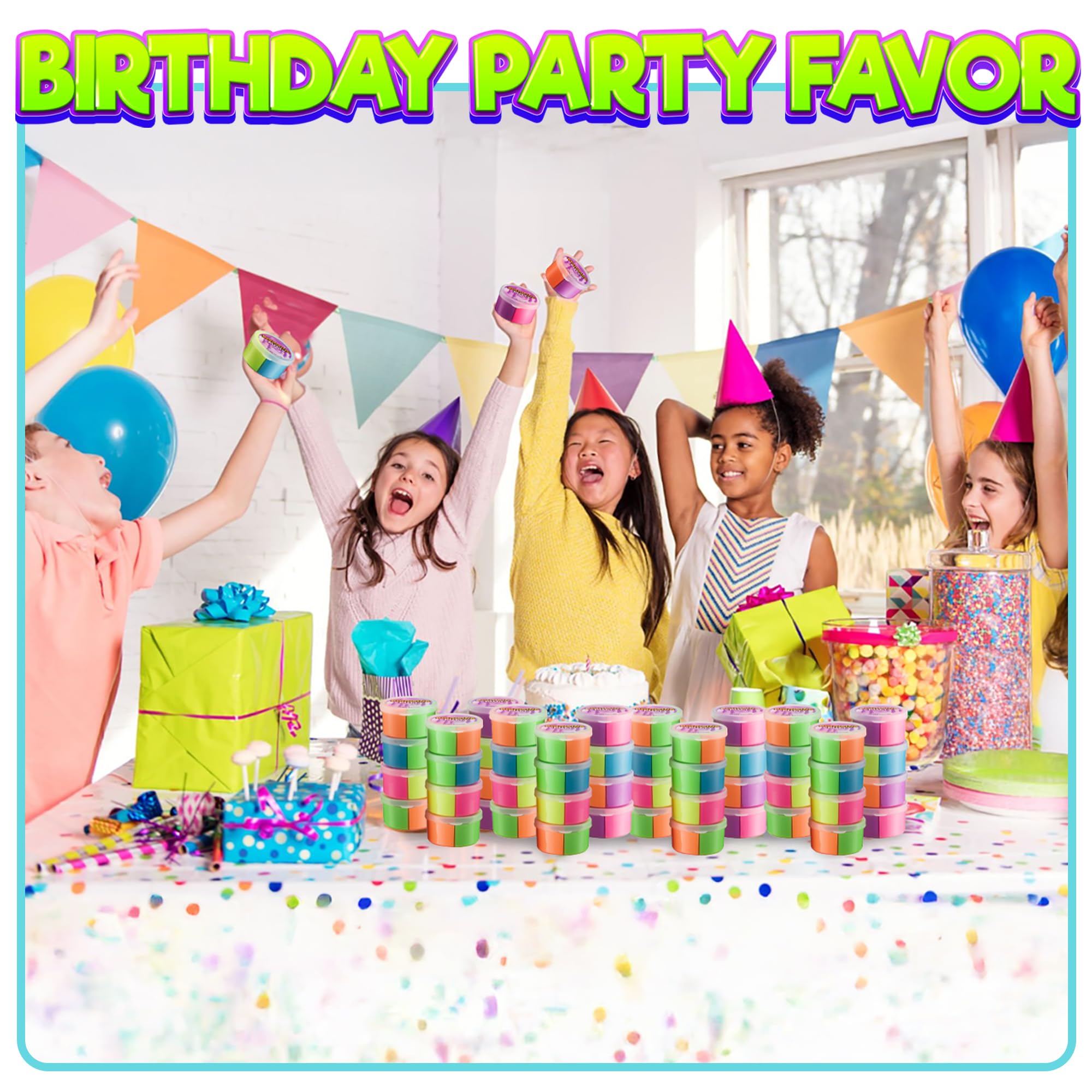 Neon Bouncing Putty – (Bulk Pack of 36) Fluffy DIY Slime Ball Sensory Toys for Kids, Assorted Rainbow Colors Bouncy Slime Party Favor, Stocking Filler and Goodie Bags Stuffers for Kids Birthday Party