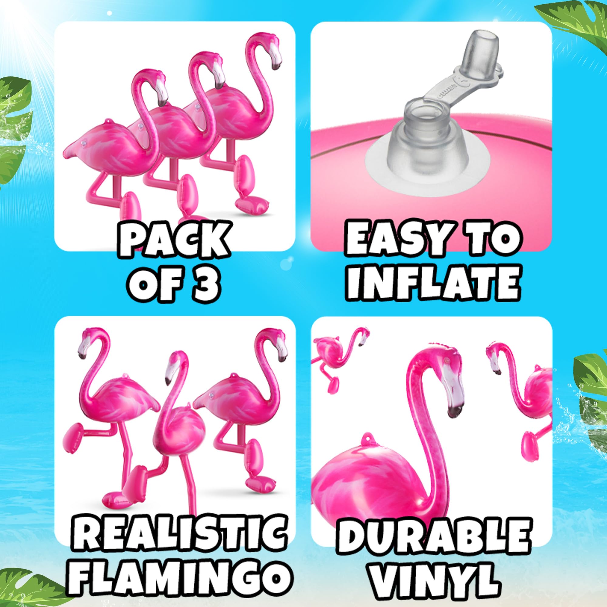 Inflatable Pink Flamingo Party Decorations - (3 Pack) 28" Large Blow-Up Flamingos, Realistic Animal Design, Summer Hawaiian Luau, BBQ, Birthday Party Decor, Pool Float Toys Indoor & Outdoor