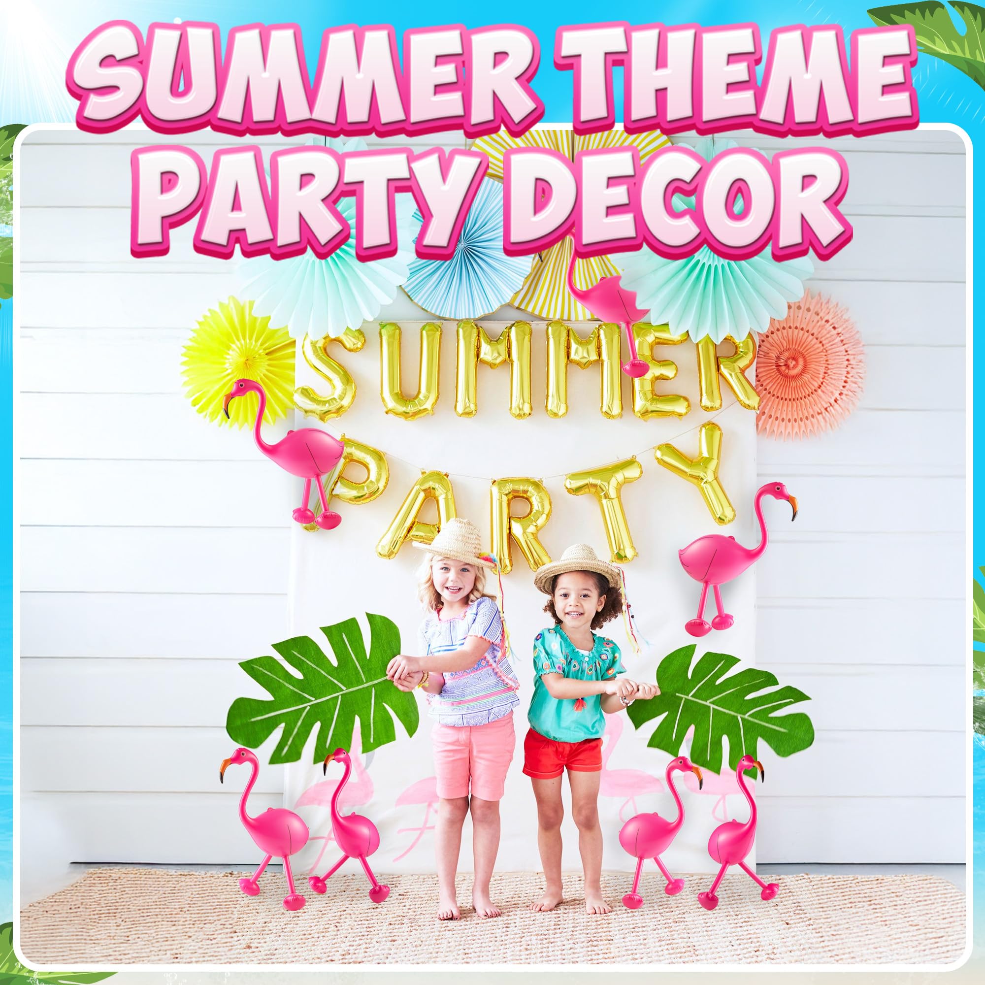 Inflatable Flamingo Party Decorations - (Pack of 3) 28" Tall Large PVC Flamingo Animal Blow-Up Pool Toy for Kids - Summer Outdoor Backyard & Tropical Hawaiian Luau BBQ Party Decor