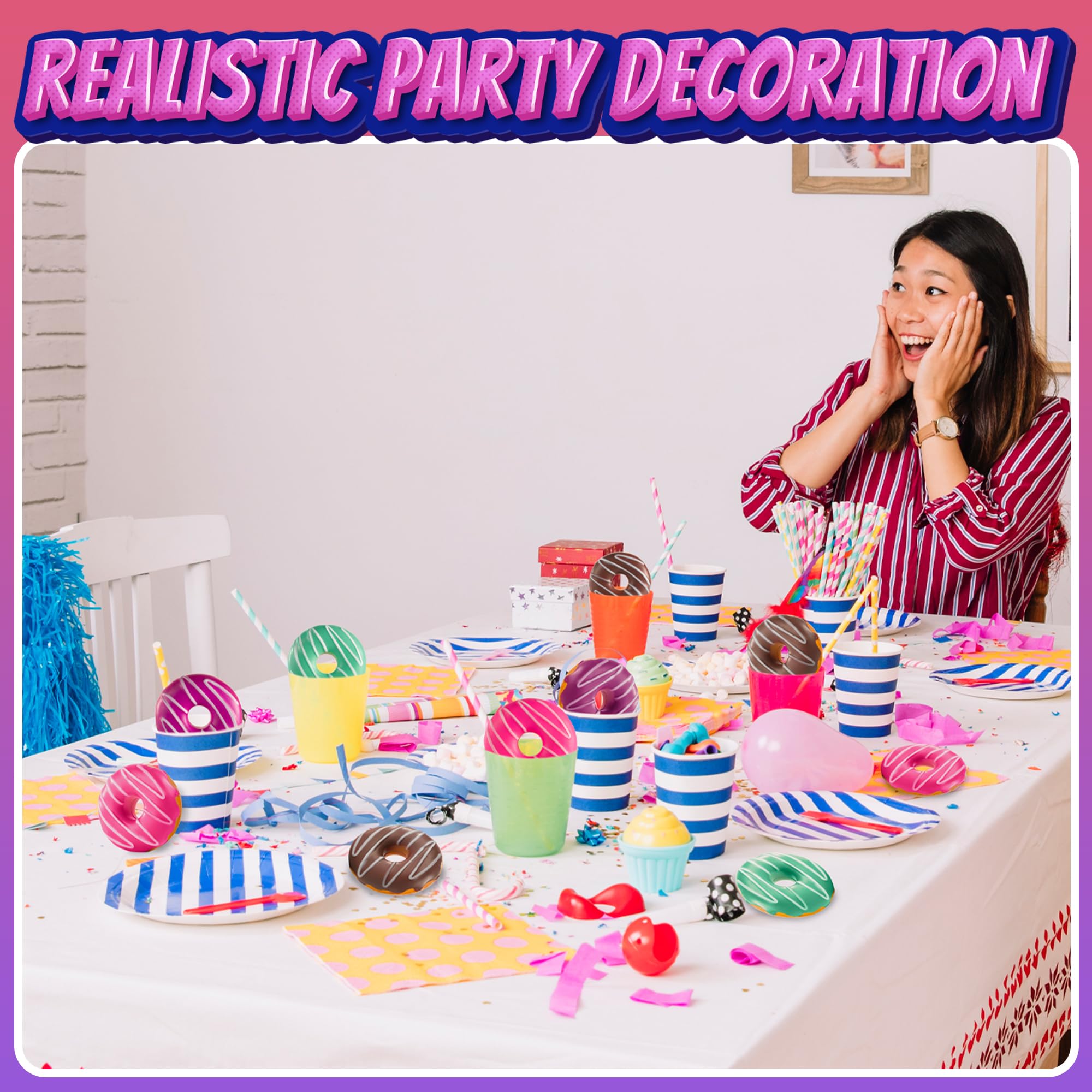 Donut Squishies Party Supplies - 3 Inch Slow Rising Squishy Fake Donuts Squishy Toys Donuts for Kids, Squeeze Ball and Stress Relief, Donut Party Decorations and Birthday Party Favor