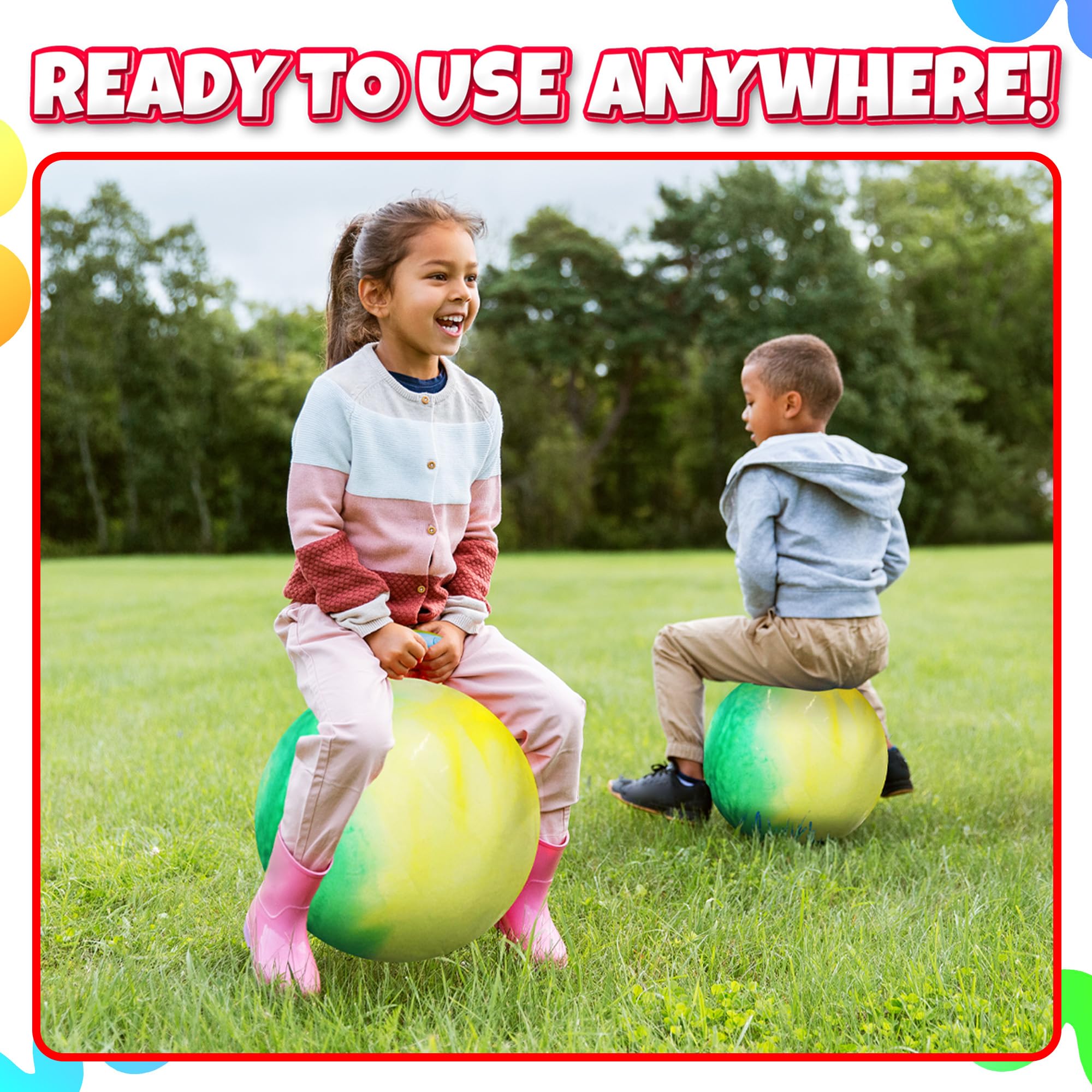 Bedwina Hopper Ball with Handle for Kids 20-inch (50cm) Bouncy Balls for Kids, Jumping Kangaroo Hippity Hop, Hopping Sit and Spin with Handle with Hand Pump, Marble Green & Yellow