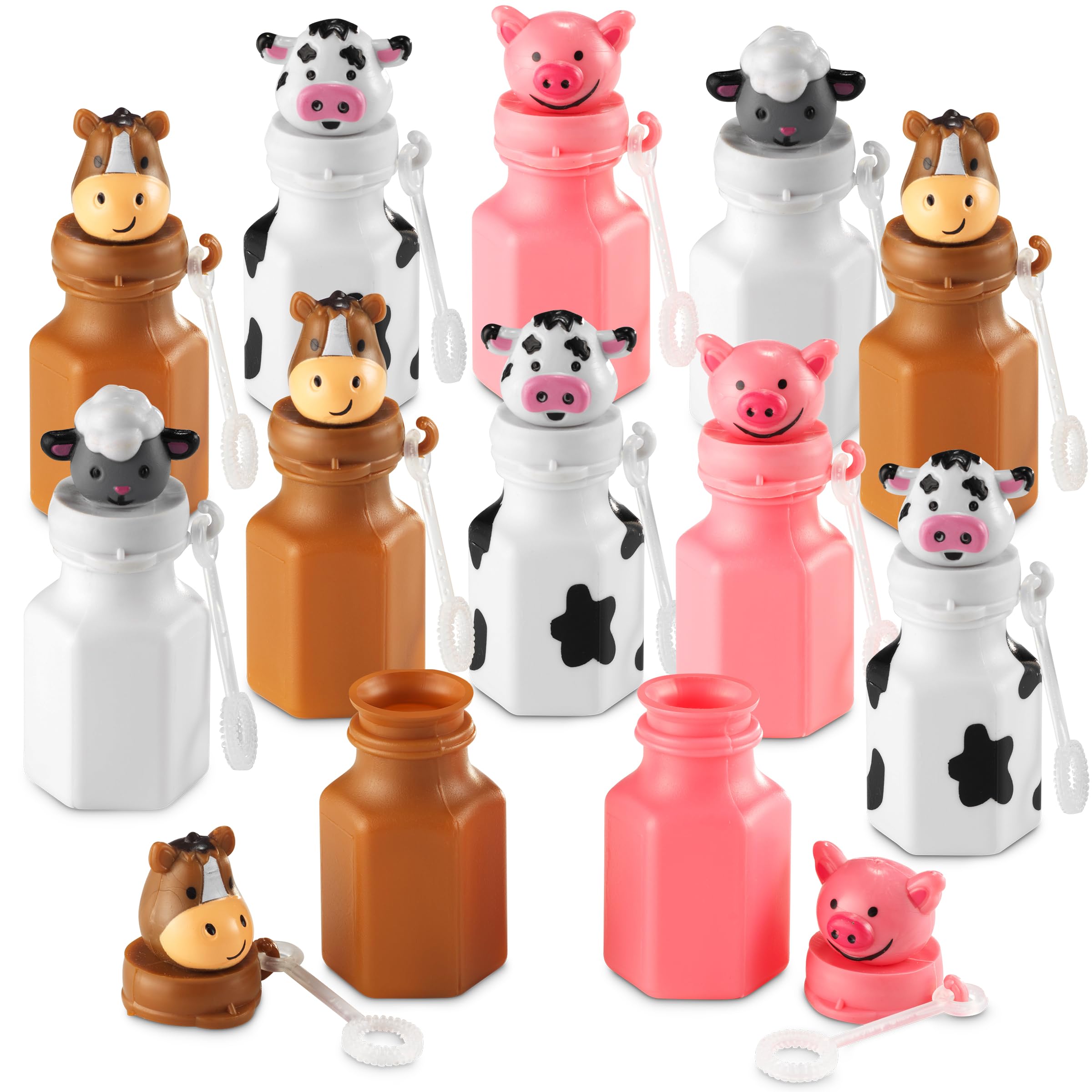 Mini Farm Animal Bubble Wands Toy Gifts for Kids - (Pack of 12) 3-Inch Barnyard Bubble Bottles, Assorted Animals for Giveaways, Prizes, Birthday Party Favors for Kids, Baby Showers, Goody Bag Toys