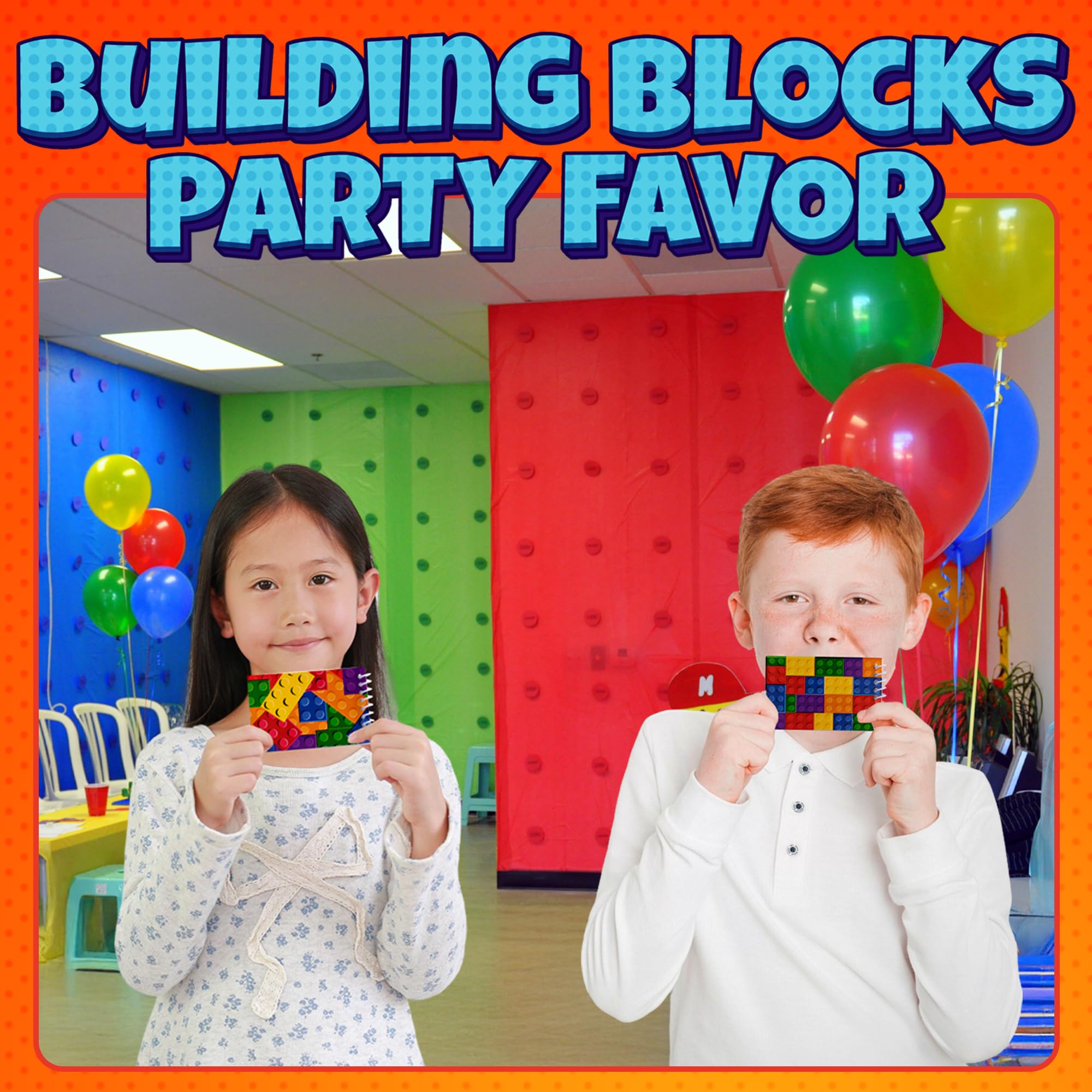 Bedwina Mini Building Block Notebooks (Bulk of 32) Spiral Notepads In Assorted Brick Styles, Mini Notebook for Kids Pocket Size for Birthday Party Favors, Classrooms or Goodie Bag Stuffers