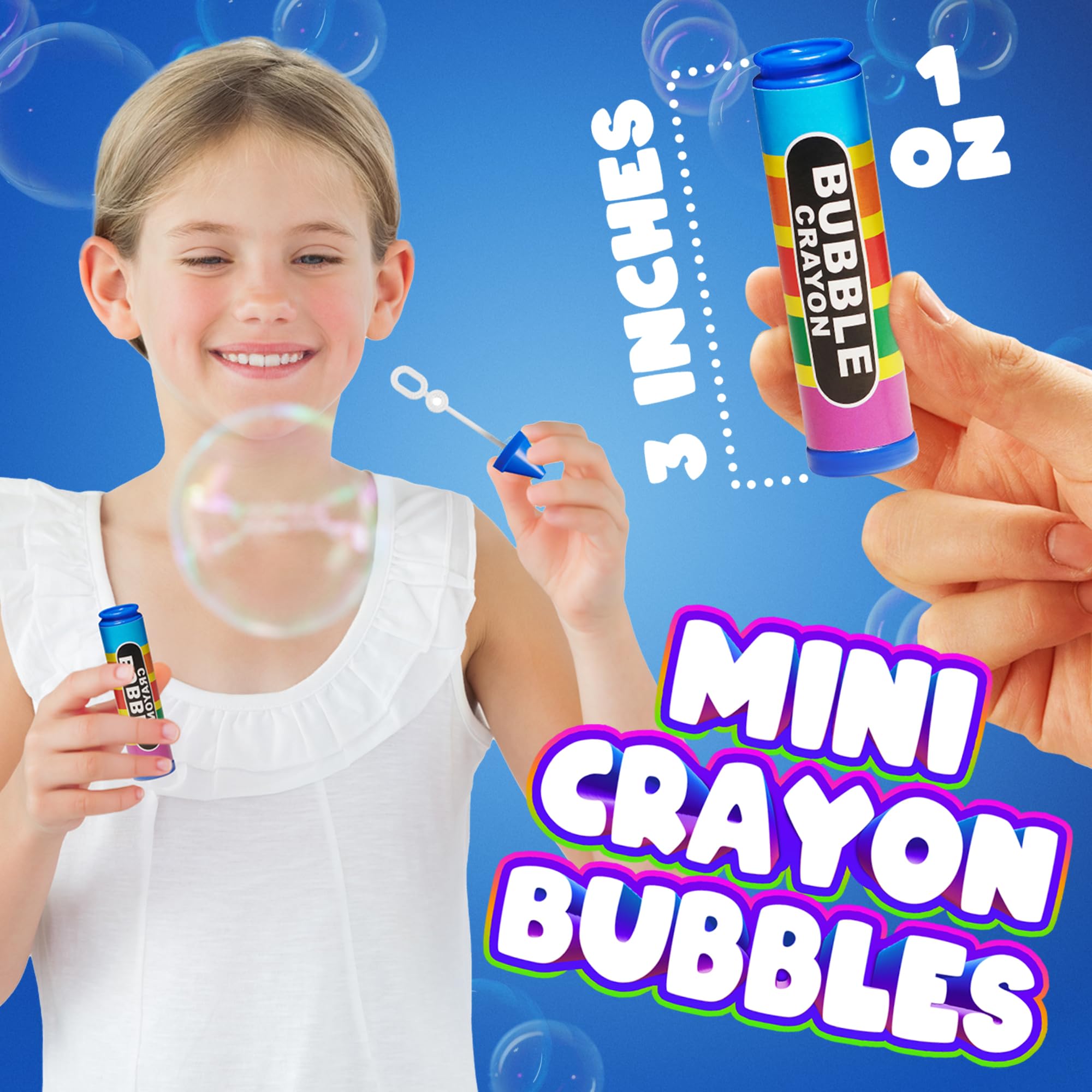 Mini Crayon Bubbles for Kids - (Pack of 24) Bulk 1 Fl Oz Bottles w/Wands - Crayon Shape Bubbles in Bright Colors - Non-Toxic Party Favor Toys, Goodie Bags for Spring & Summer