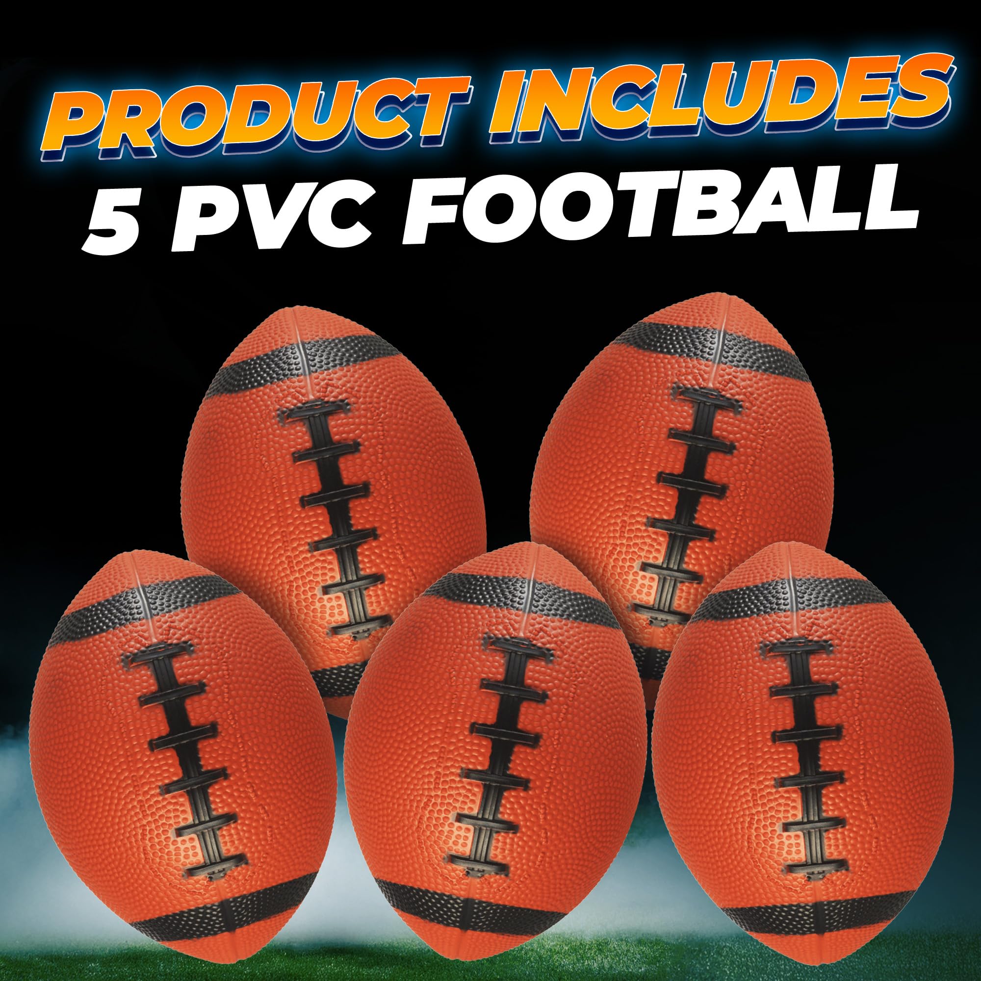 6-Inch Mini Footballs for Kids (Pack of 5) - Inflatable PVC Football Toys for Boys & Girls with Hand Pump, Easy to Grip Small Sports Balls for Backyard, Recess, Party Favor, Indoor/Outdoor, Brown