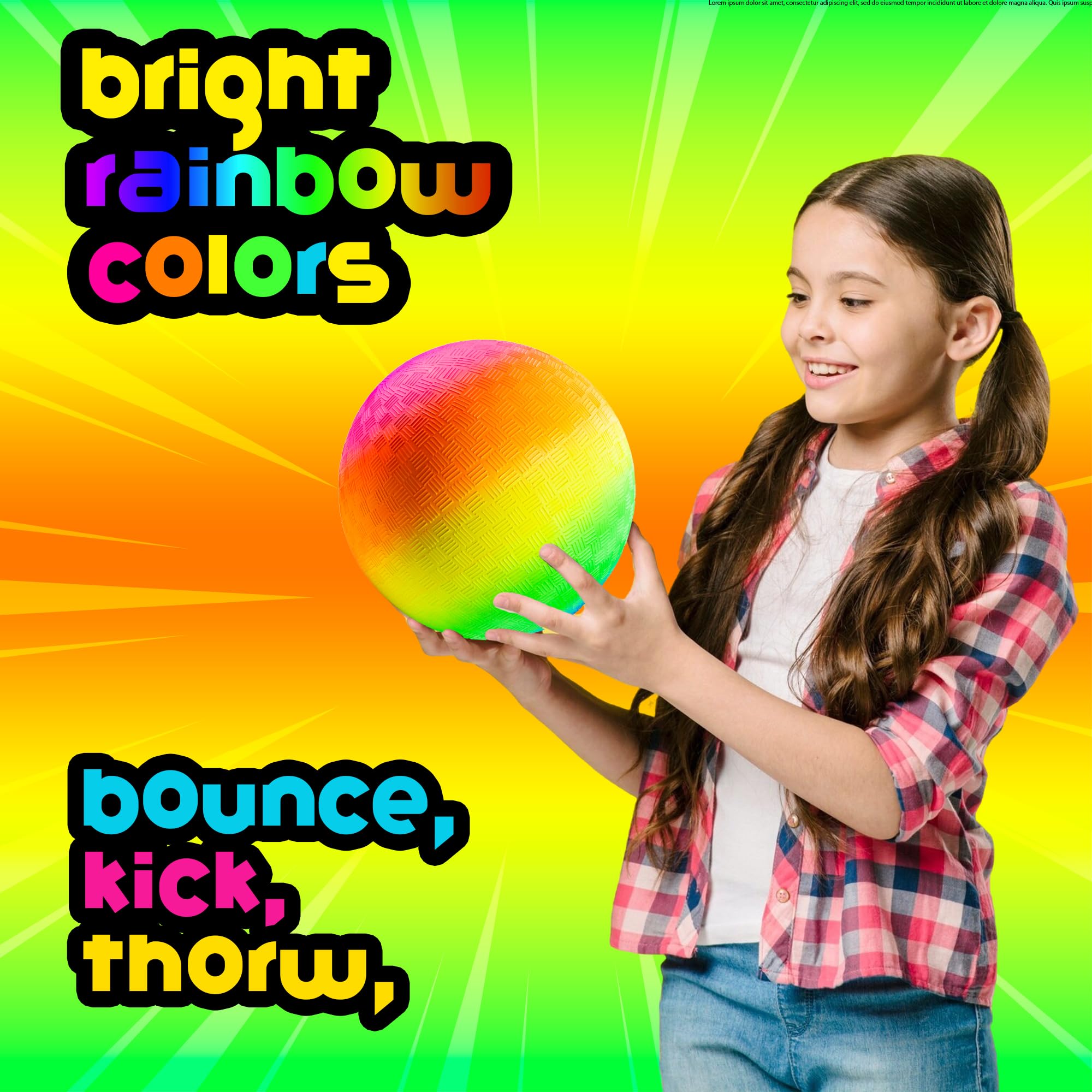 Bedwina Rainbow Playground Balls - 8.5Inch - Rubber Bouncy Inflatable Balls for Kids and Adults, Indoor and Outdoor Games, Kickball, Dodgeball, Four Square, Dodge Ball, Handball