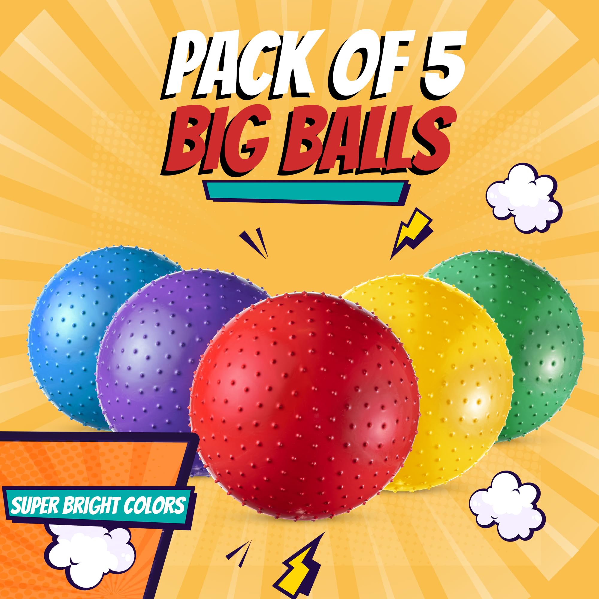 18-Inch Big Balls for Toddlers and Kids - Pack of 40 Inflatable Giant Balls for Kids with Hand Air Pump, Big Bouncy, Sensory Play, Stress Toy, Knobby, Large Playground, Recess, Games for Children