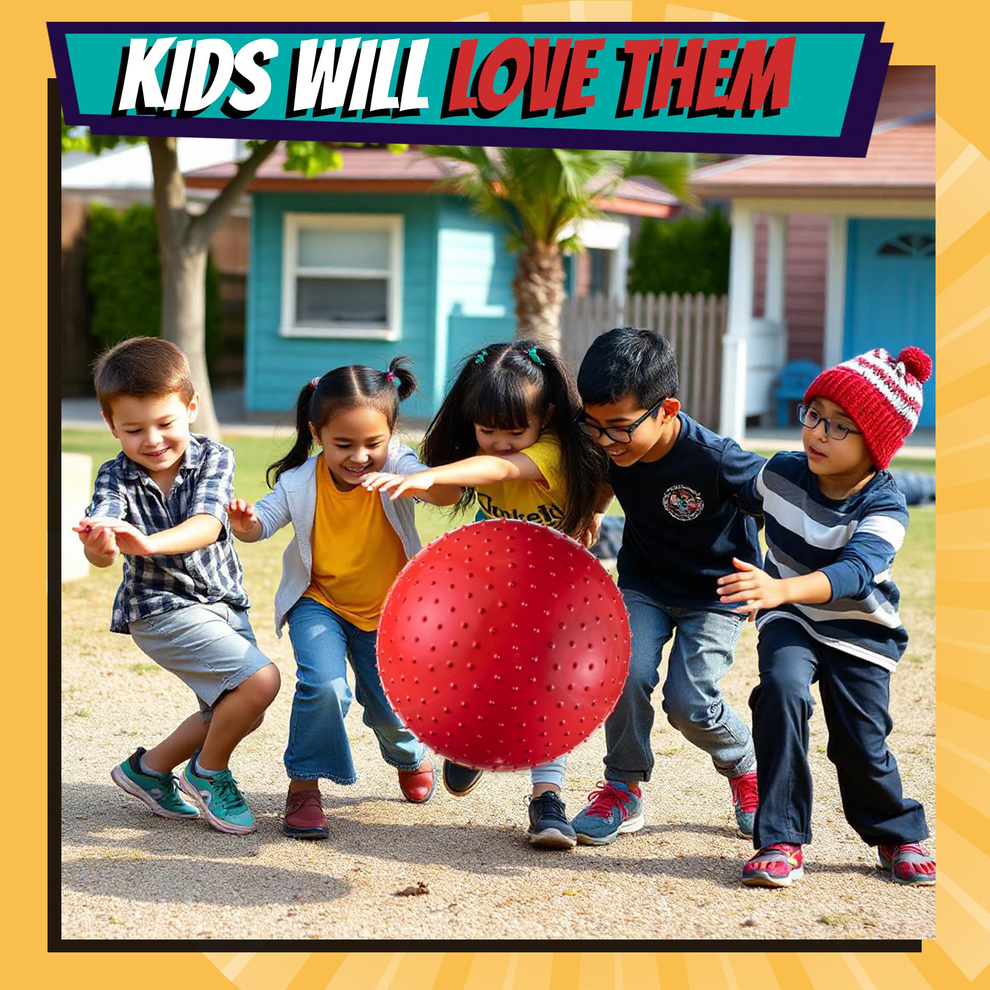 Bedwina 18-Inch Big Balls for Toddlers and Kids - Inflatable Giant Balls for Kids with Hand Air Pump, Big Bouncy, Sensory Play, Stress Toy, Knobby, Large Playground, Recess, Games for Children