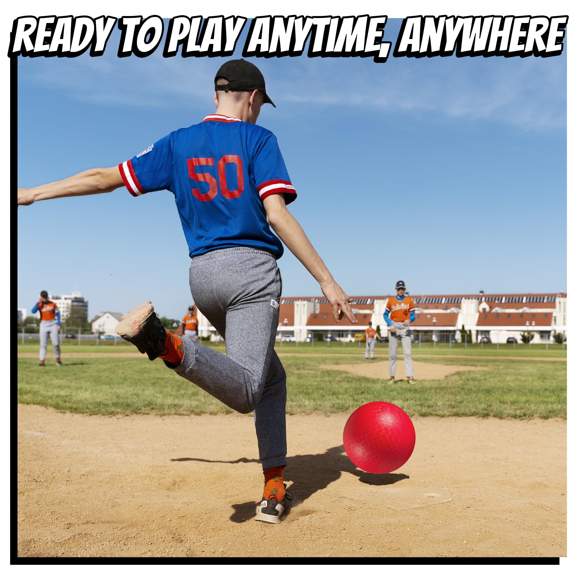 10 Inch Kickball Playground Balls - (Pack of 6) Inflatable Rubber Indoor Outdoor Bouncy Balls for Adults & Kids - Dodgeballs, Kickballs, Four Square and Handballs for School, Gym, with Hand Pump