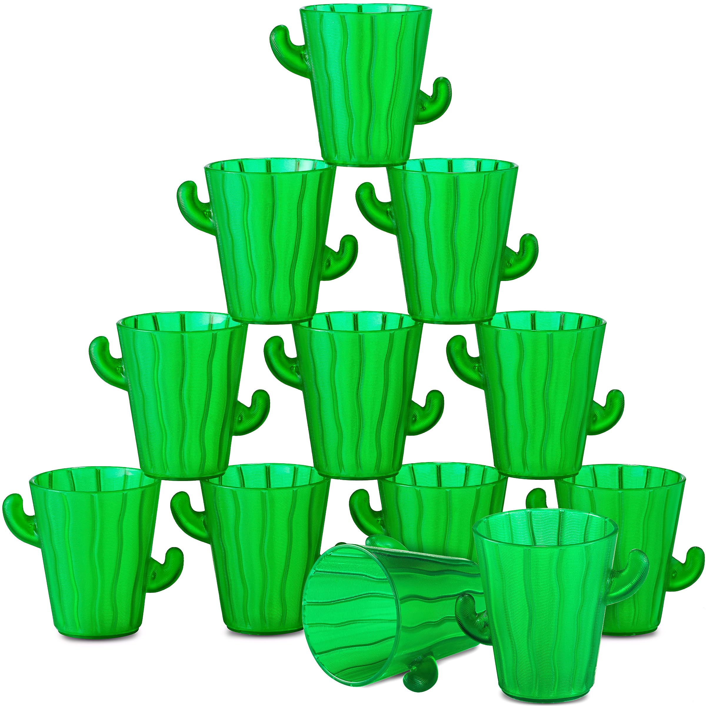 Cactus Plastic Shot Glasses - 2-Oz Shot Glasses Funny Cute Novelty Set for Bachelorette, Western, Cinco de Mayo, Tequila, Fiesta Themed Party Supplies, BPA-Free, Dishwasher-Safe, Green