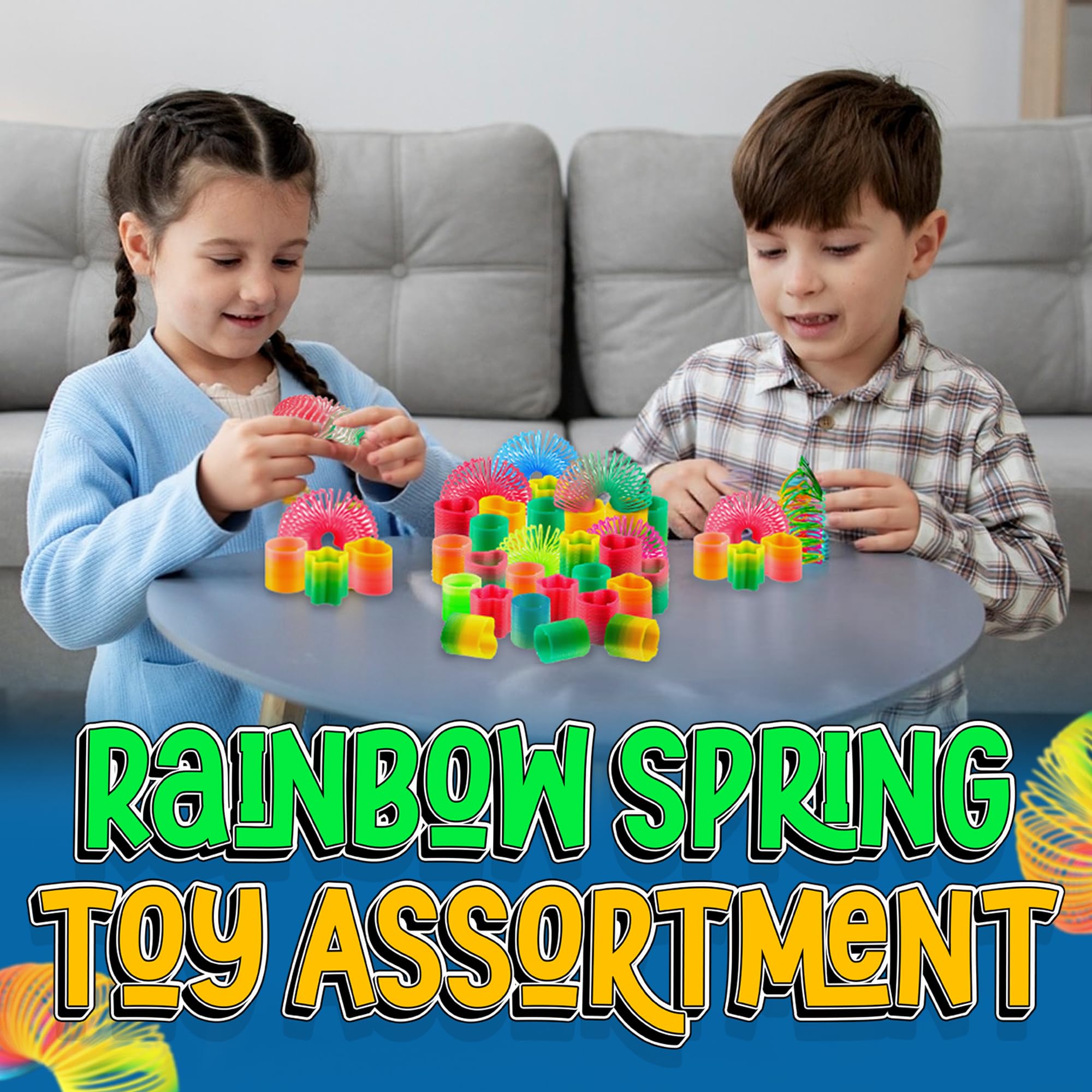 Bedwina Rainbow Spring Toy Assortment - (Pack of 30) Mini Plastic Coil Spring Toy - Bright Colors and Shapes, Goody Bag Filler, Party Prizes and Stocking Stuffers for Kids
