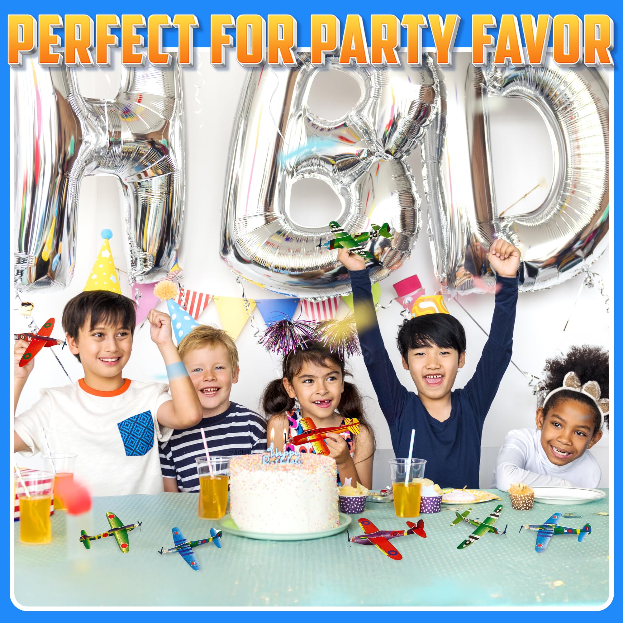 Bedwina Glider Planes Bulk (36-Pack) 8-Inch Bomber Airplane Gliders for Kids, Foam Paper Airplane Construction Kits for Kids Party Favors, Birthdays, Goodie Bag Stuffers and Outdoor Flying Toy