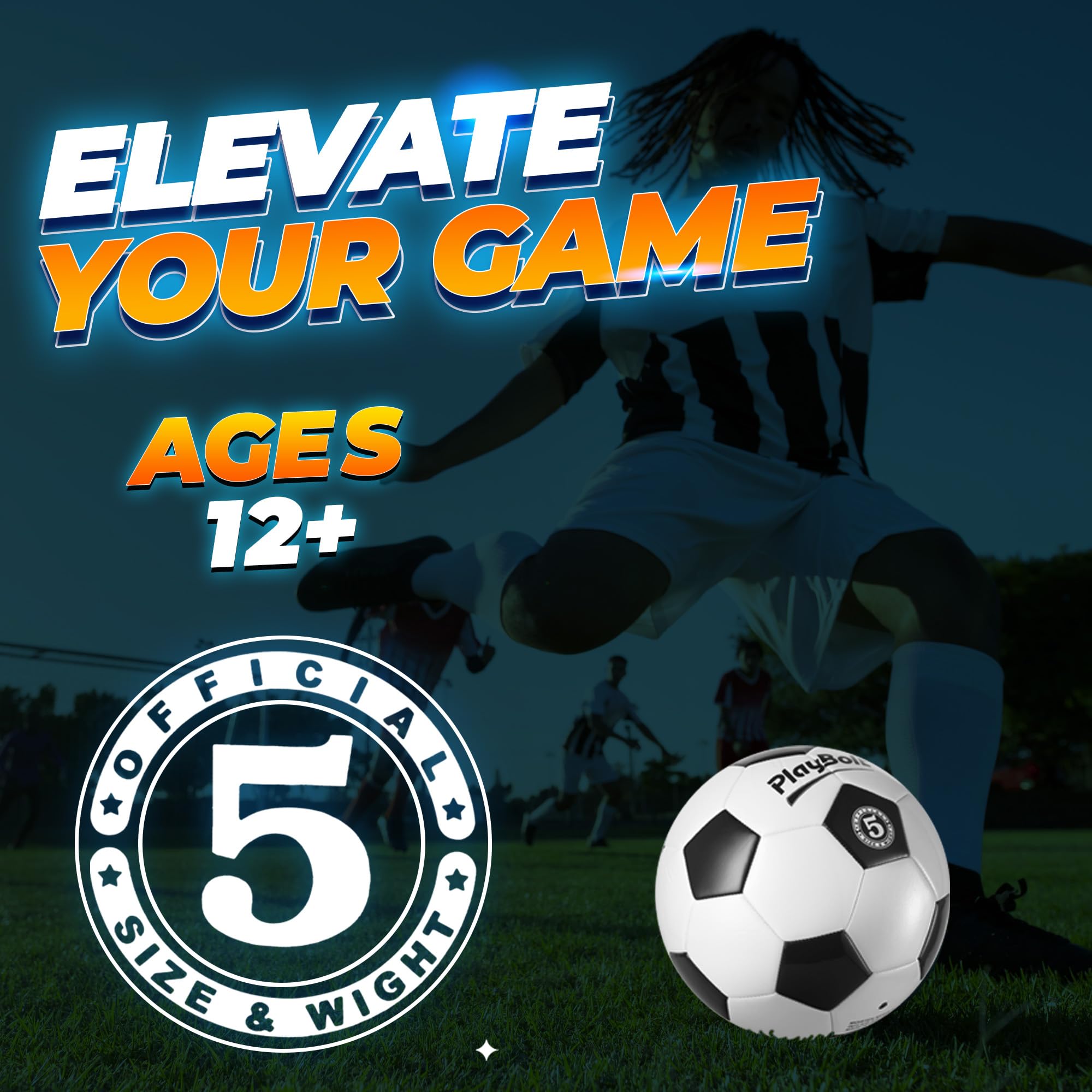 PlayBolt Soccer Ball Size 5 - Official Size Soccer Balls with Pump in Classic Black and White for Kids Youth & Adult Sports, Indoor & Outdoor (Pack of 1)