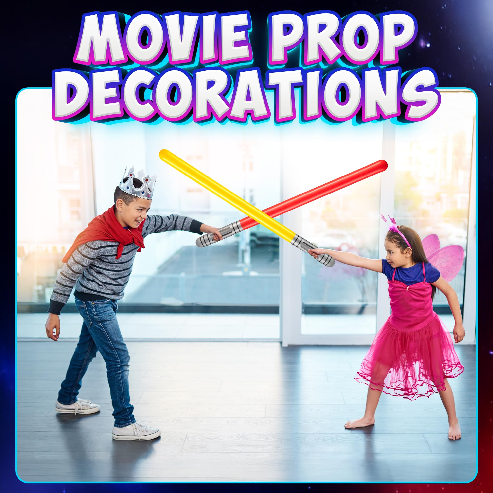 Bedwina Inflatable Light Sabers for Kids - (Pack of 12) 35-inch Neon Color Blow-Up Toy Saber Swords, Party Favors, Goodie Bags, Star Galaxy Theme Birthdays & Prize Toys