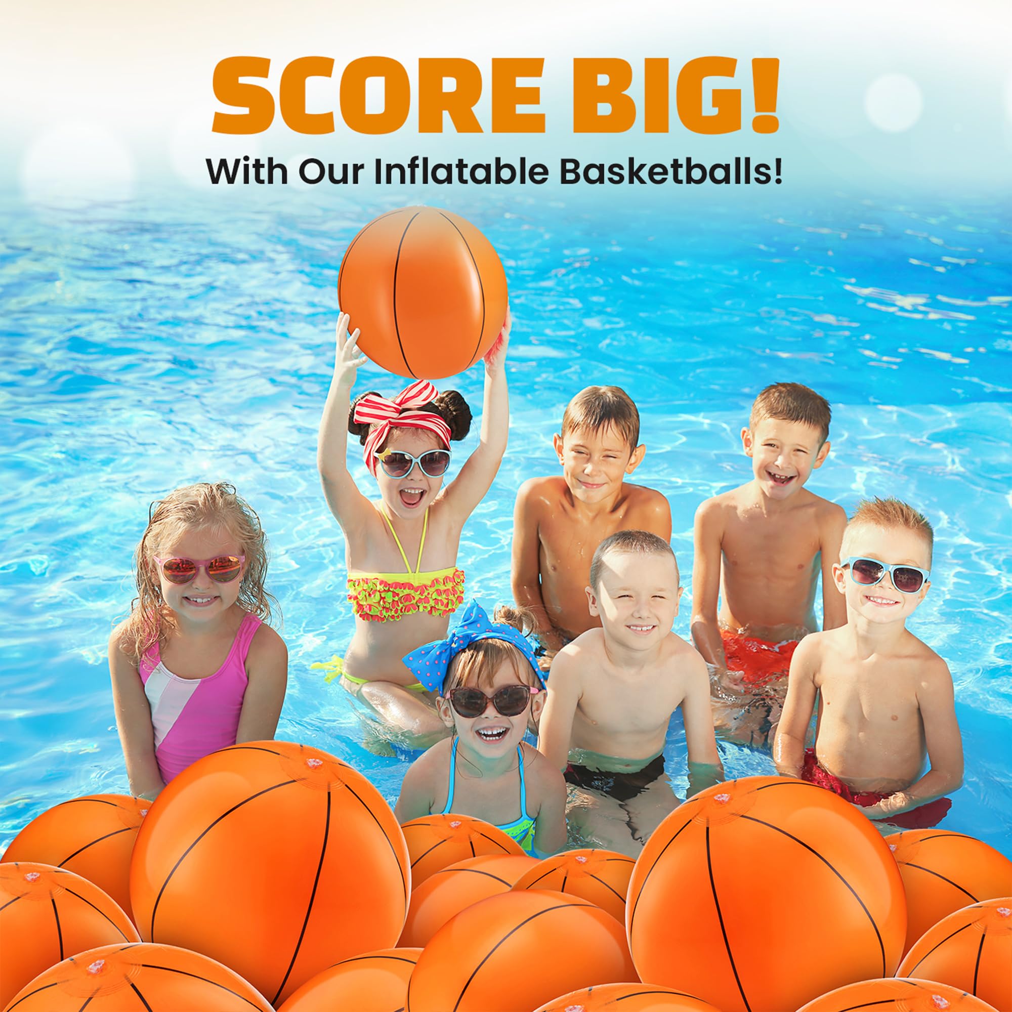 Bedwina Inflatable Basketballs (Pack of 6) 16-inch, Beach Balls for Sports Themed Birthday Parties, Beach Pool Party Toys, Summer Games, Favors for Kids