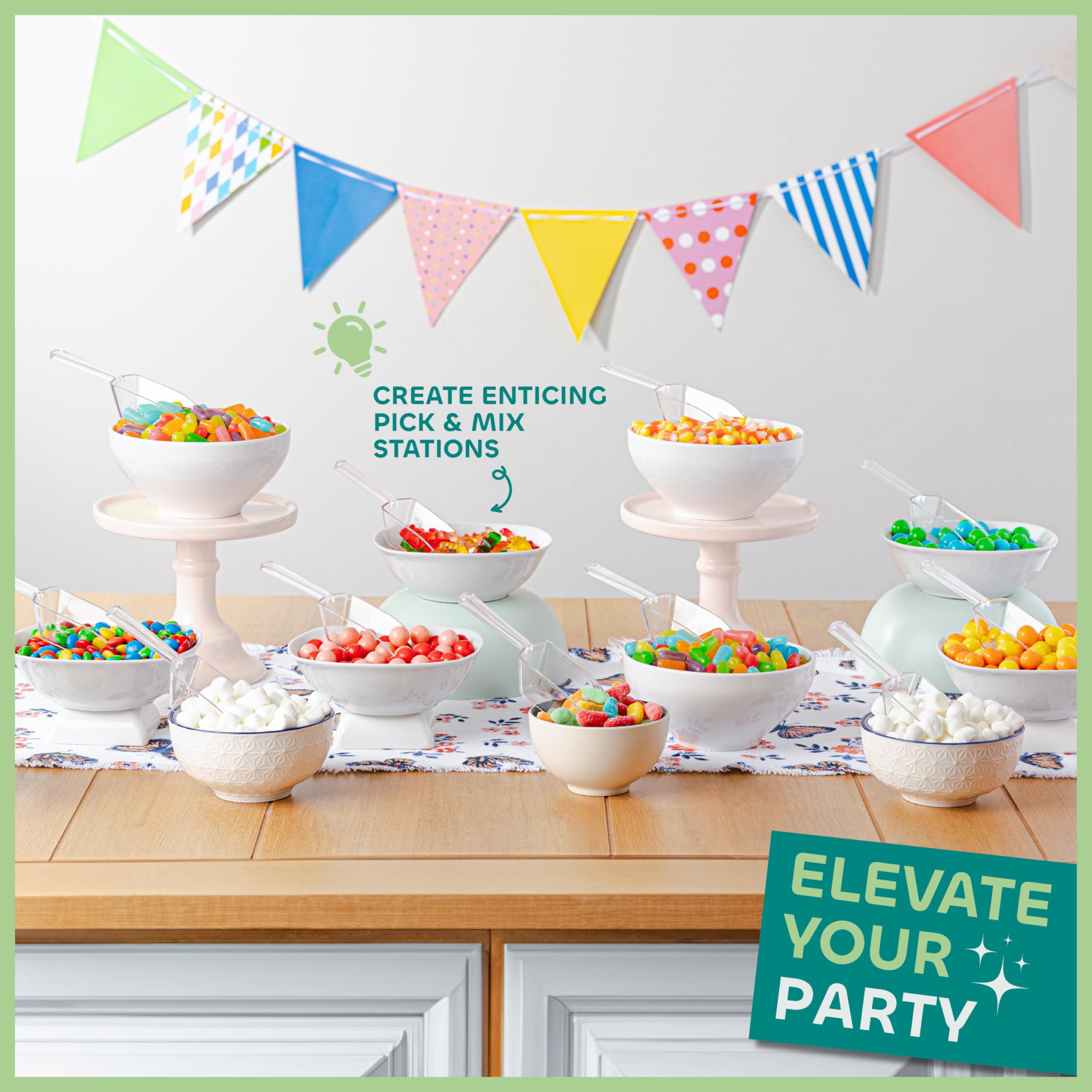 Mini Clear Acrylic Plastic Scoops for Candy - Ice Cream Bar, Jars, Containers, Coffee, Flour, Dessert Toppings, Buffets, Kitchen, Weddings, Parties & Concessions, Candy Buffet, 5.5" Candy Scoops